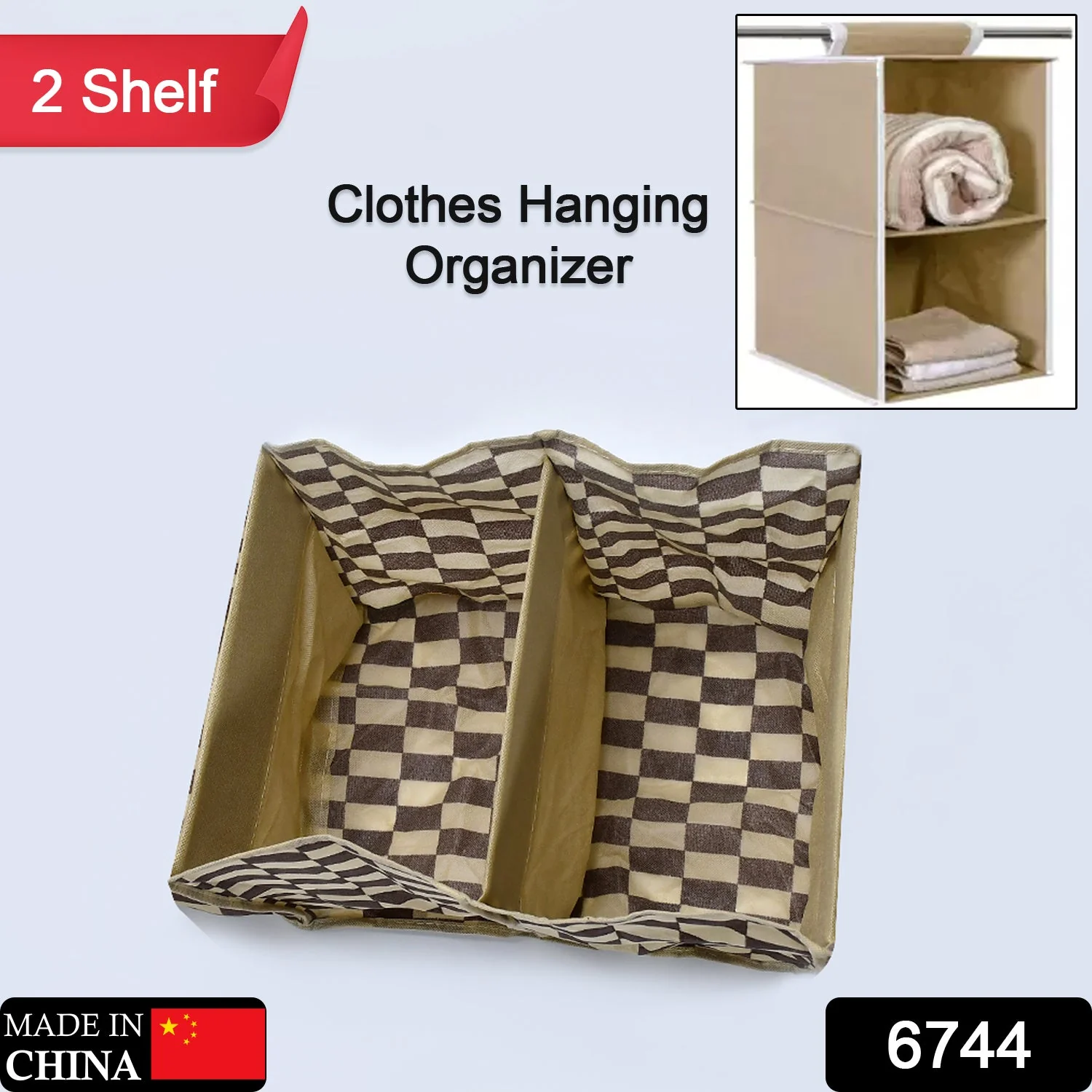 Fabric Hanging 2-Shelf Closet Cloth Organizer - Image 2