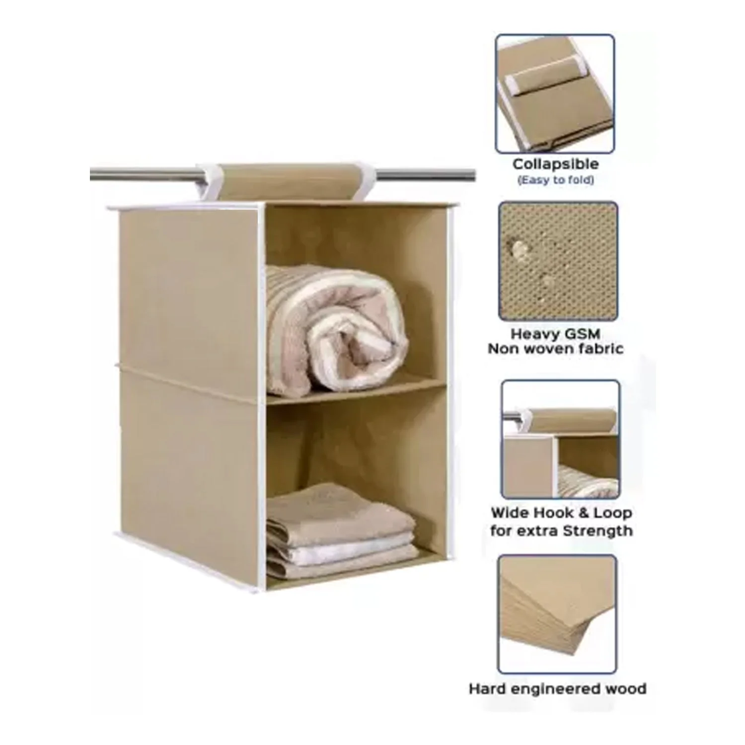 Fabric Hanging 2-Shelf Closet Cloth Organizer - Image 5