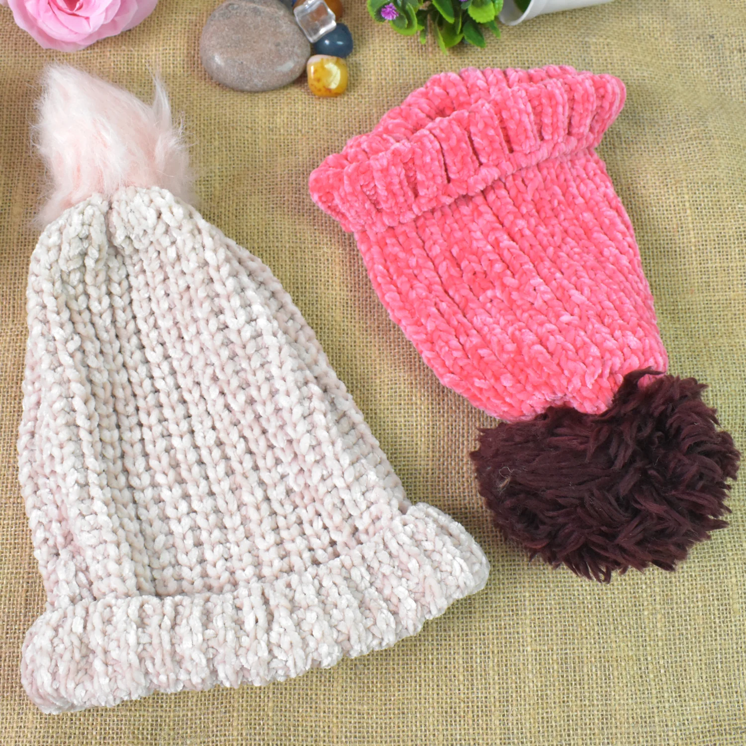 Soft Winter Cap, Woolen Inside Fur Beanie Cap (1 Pc / Mix Design & Color) - Image 6