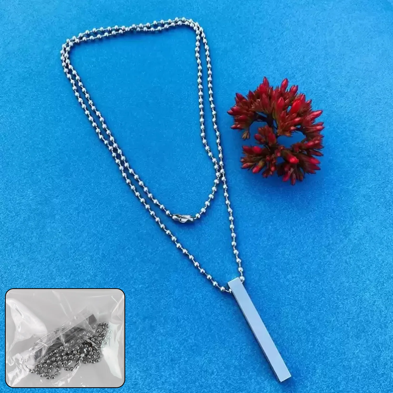 Plain Stick Shape Locket With Chain Stainless Steel Necklace (1 Pc) - Image 3