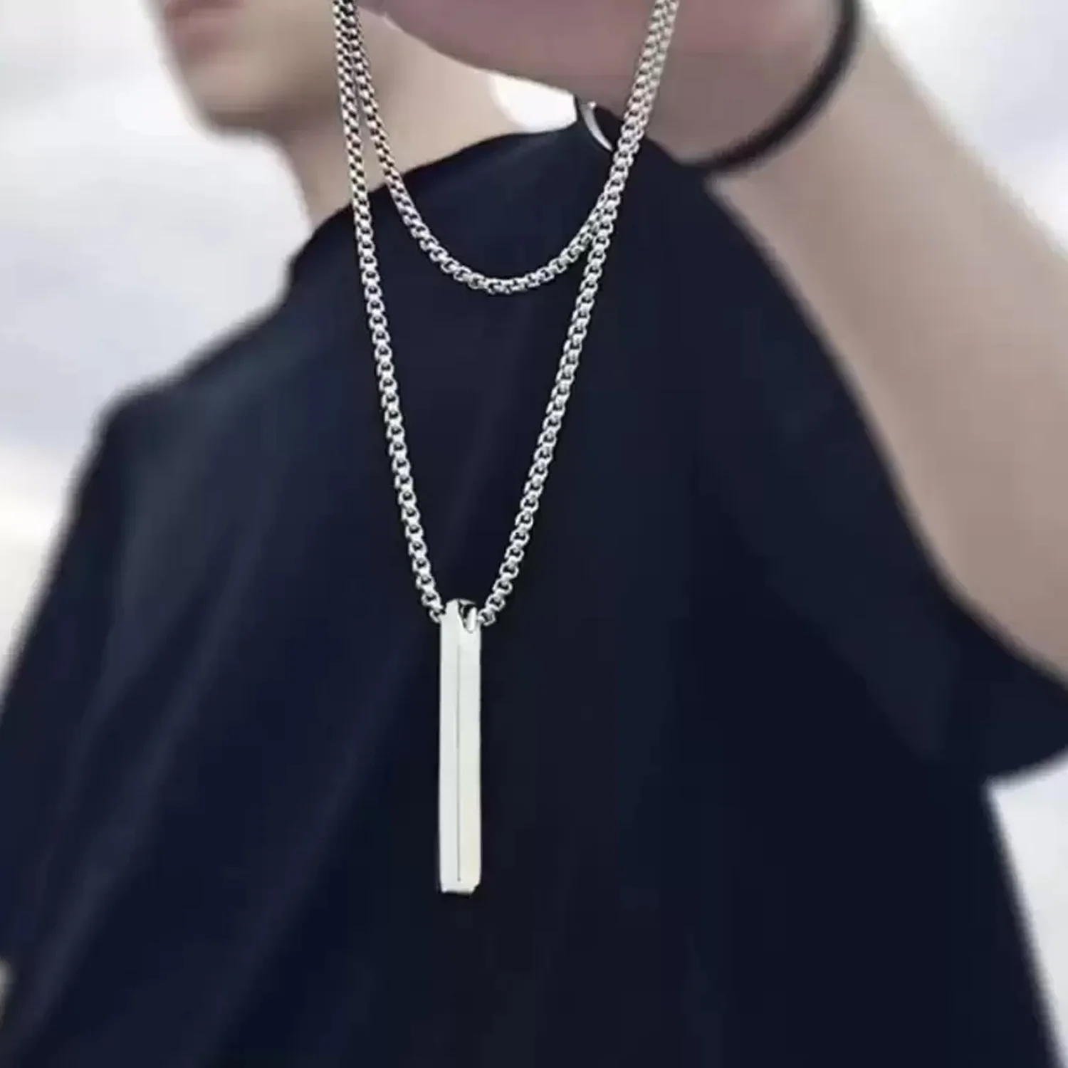 Plain Stick Shape Locket With Chain Stainless Steel Necklace (1 Pc) - Image 4