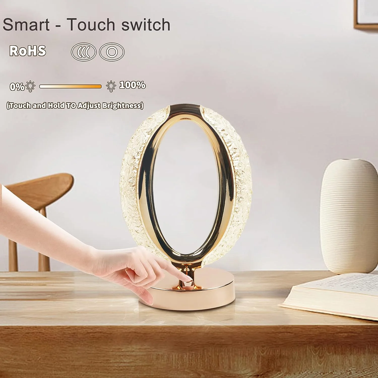 Touch Control Crystal Table Desk Lamp, 3-Way Dimmable Light, USB Rechargeable Crystal Diamond Table Lamp, Exquisite Night Stand Light Lamp Beside Lamp for Bedroom Living Room, Decorative Desk Lamp, Diwali - Image 4