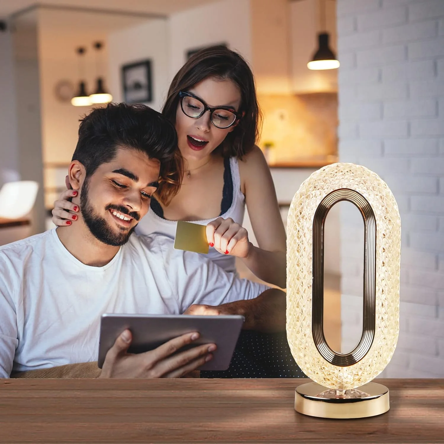 Touch Control Crystal Table Desk Lamp, 3-Way Dimmable Light, USB Rechargeable Crystal Diamond Table Lamp, Exquisite Night Stand Light Lamp Beside Lamp for Bedroom Living Room, Decorative Desk Lamp, Diwali - Image 5
