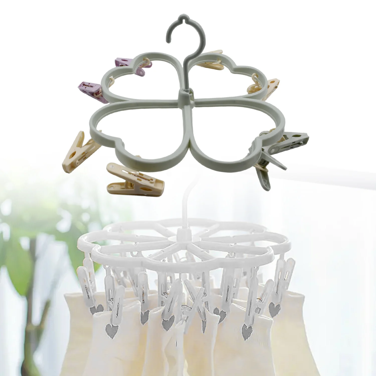 Heart Shape Cloth Drying Rack with 8 Clips for Socks, Baby Clothes, Towels - Image 3