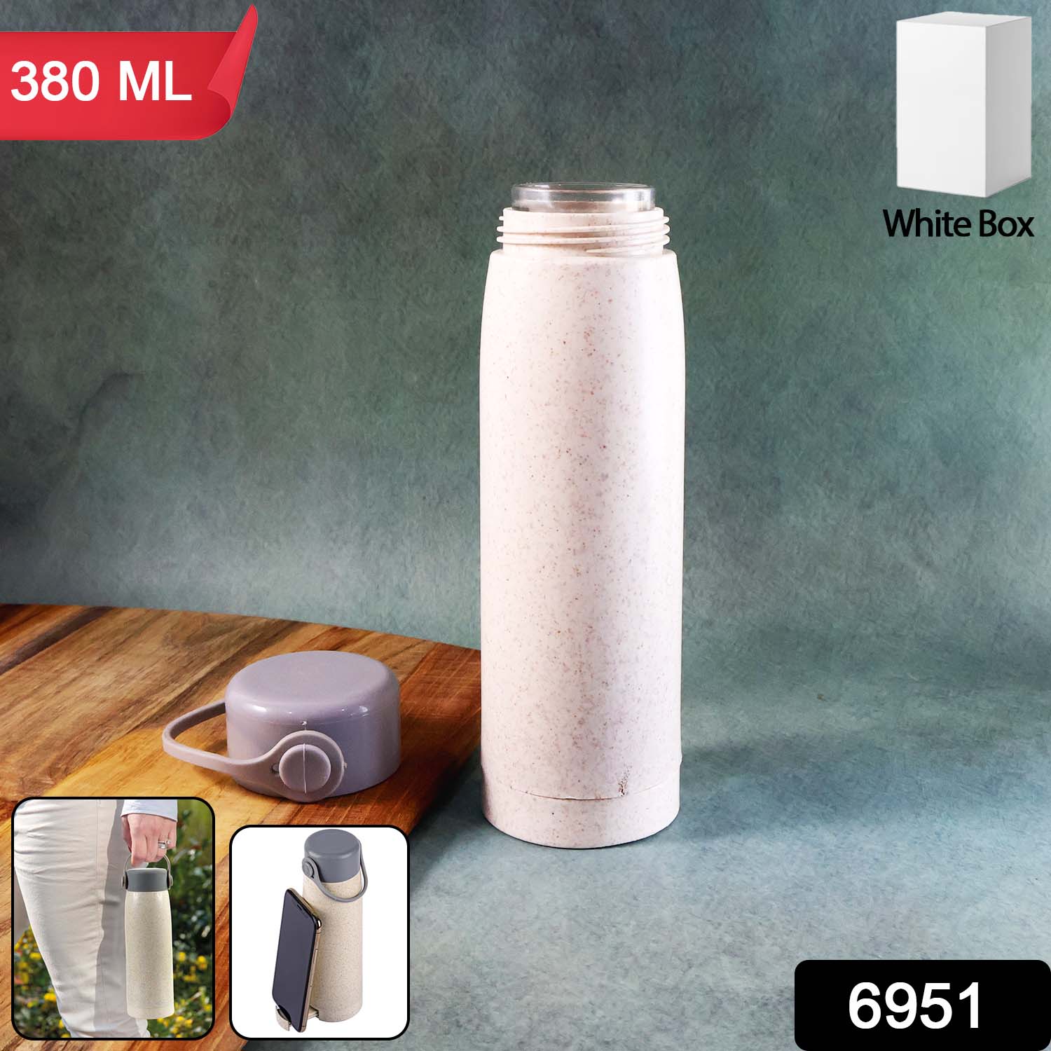 Creative Wheat Glass Water Bottle with Phone Holder (380ml) - Image 2