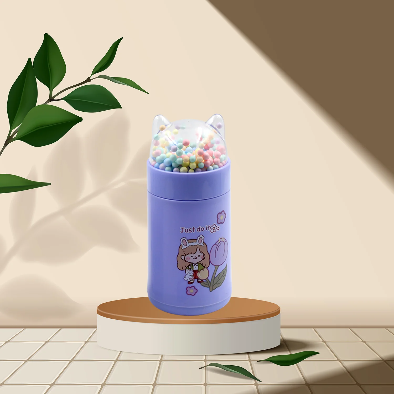 Girl Glass Water Bottle for School with Kid Sparkle Strap Cat 350ml (MOQ :- 75 pc) - Image 3