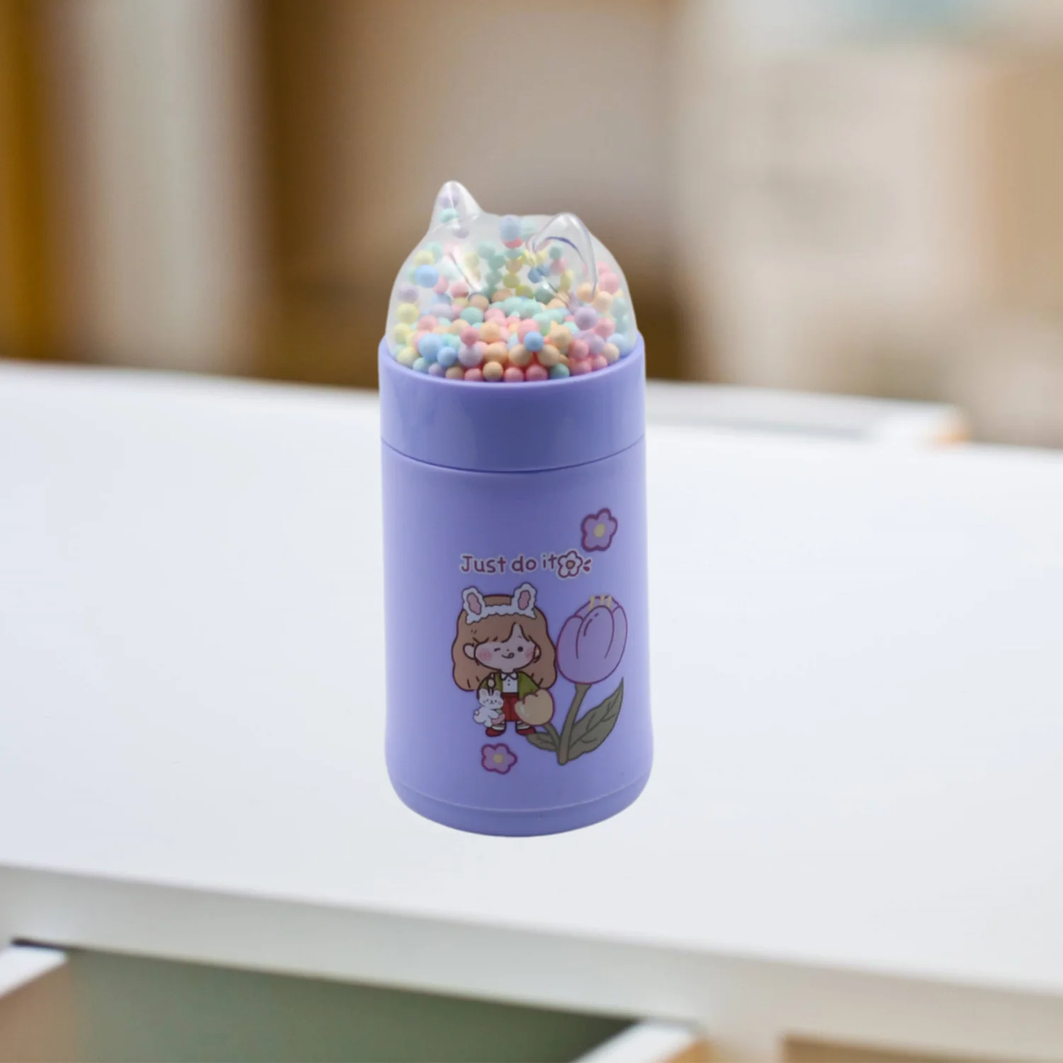 Girl Glass Water Bottle for School with Kid Sparkle Strap Cat 350ml (MOQ :- 75 pc) - Image 6