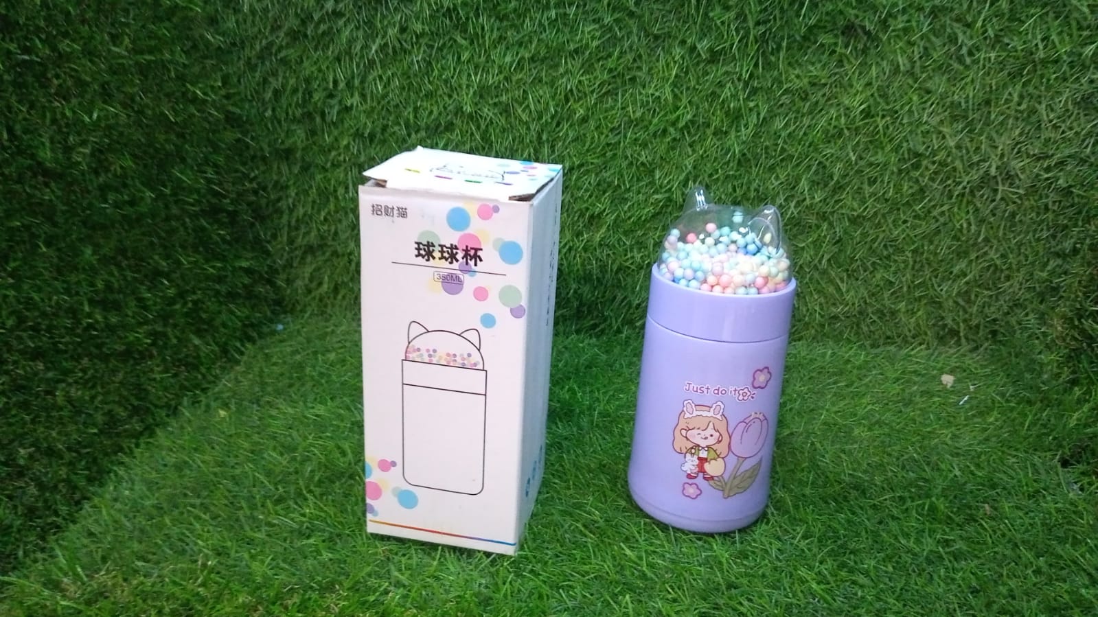 Girl Glass Water Bottle for School with Kid Sparkle Strap Cat 350ml (MOQ :- 75 pc) - Image 8