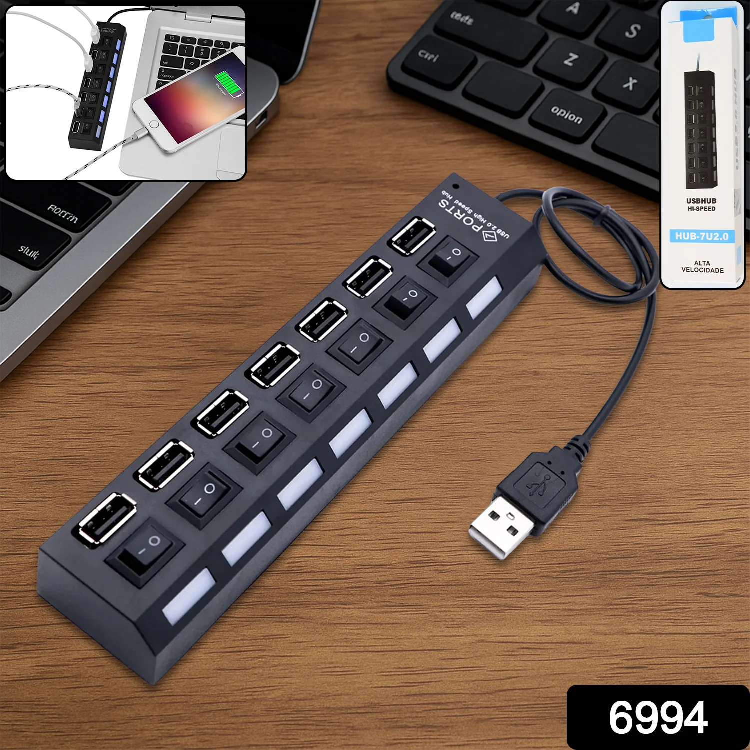 USB Splitter Multi Port USB 2.0 Hub, 7 Port - Image 2