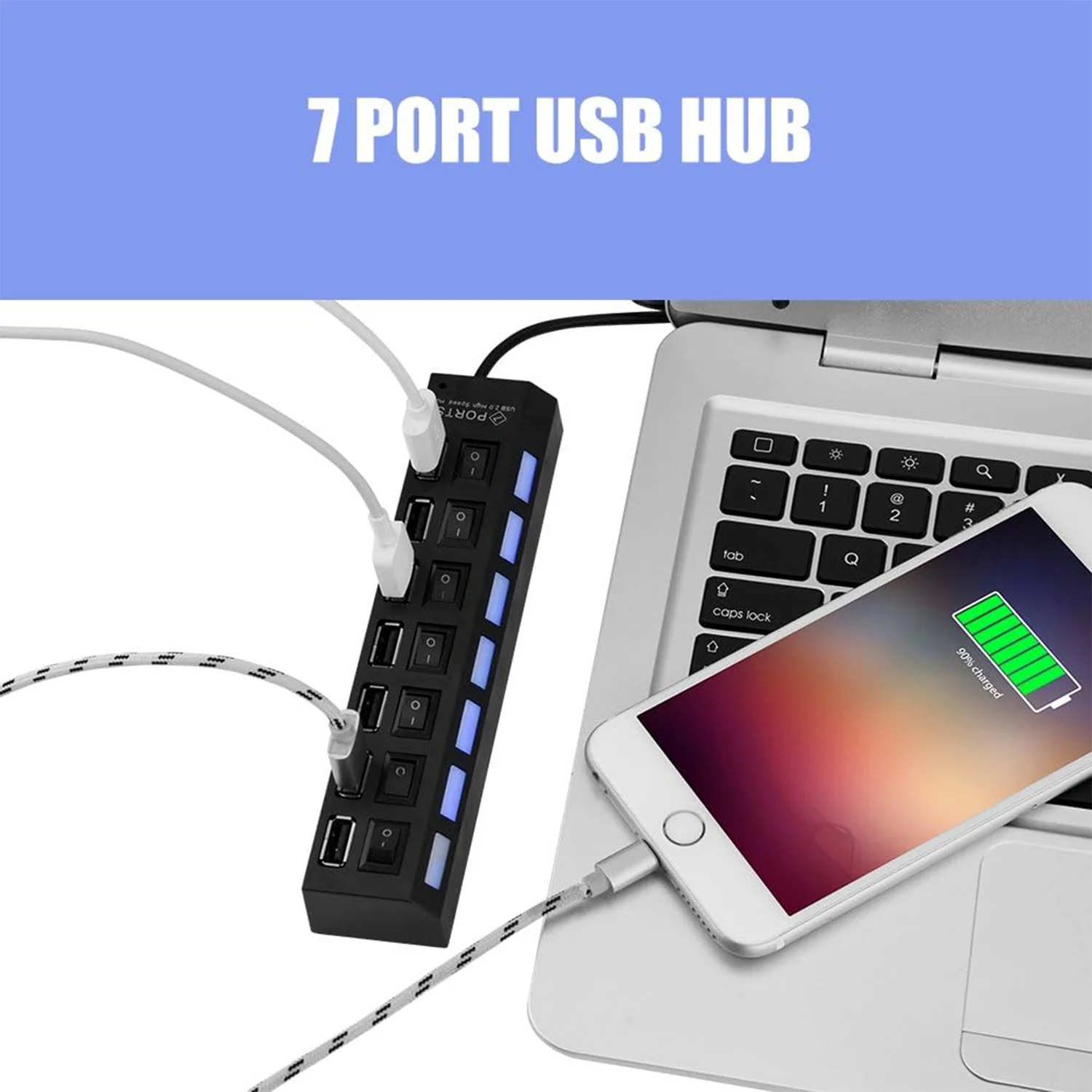 USB Splitter Multi Port USB 2.0 Hub, 7 Port - Image 4