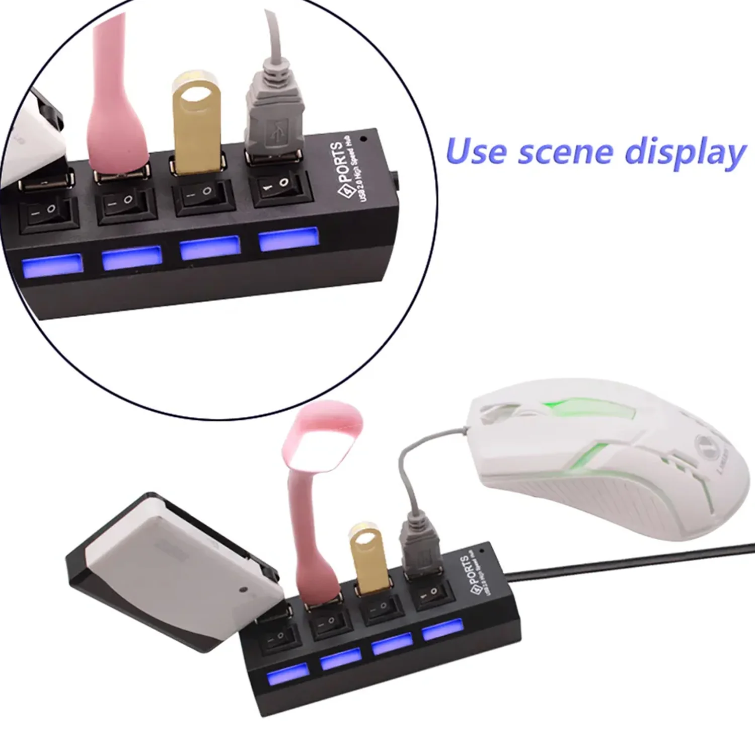 4 Port USB, HUB USB 2.0 HUB Splitter High Speed with On/Off Switch Multi LED Adapter - Image 6