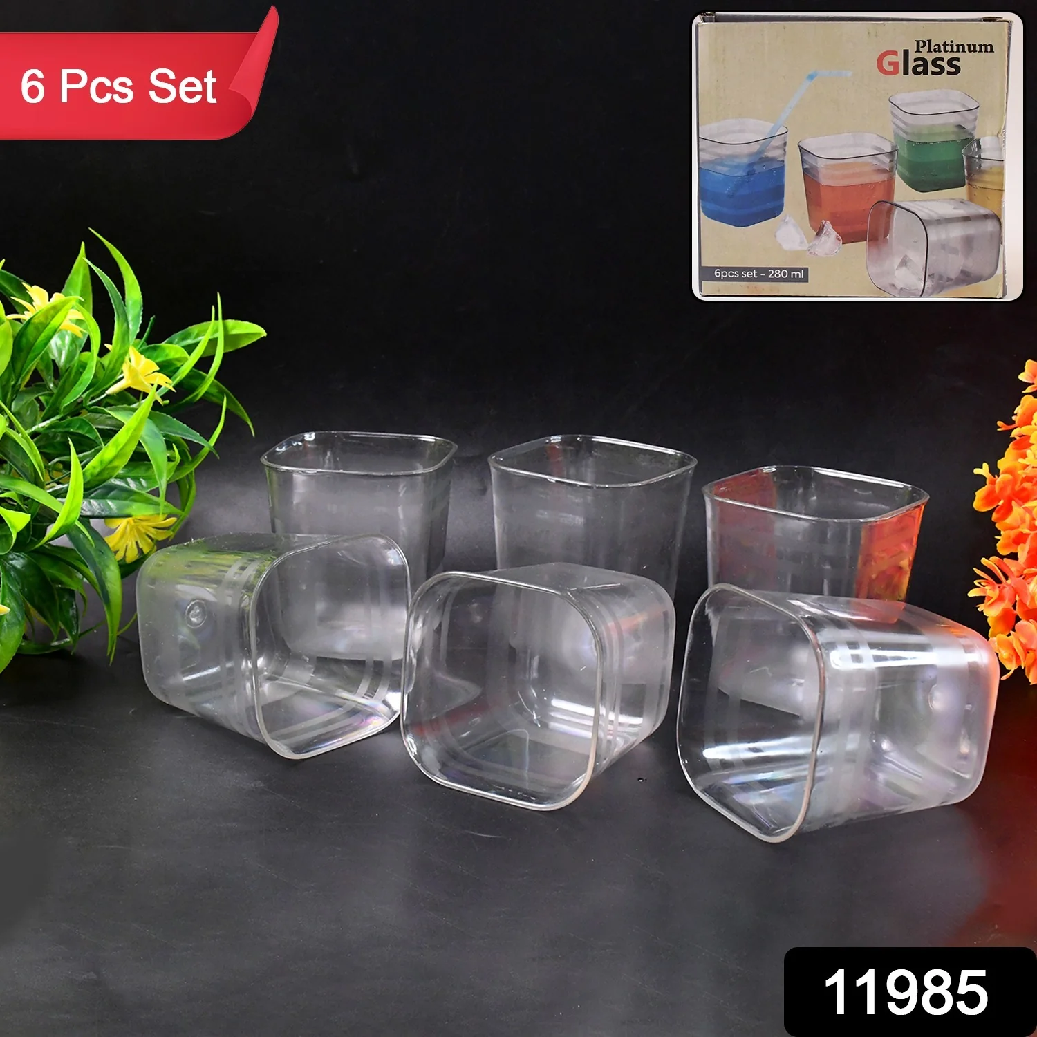 6pc Transparent Diamond Medium Serving Glass Set, Glass Set for Water, Juice etc - Image 2