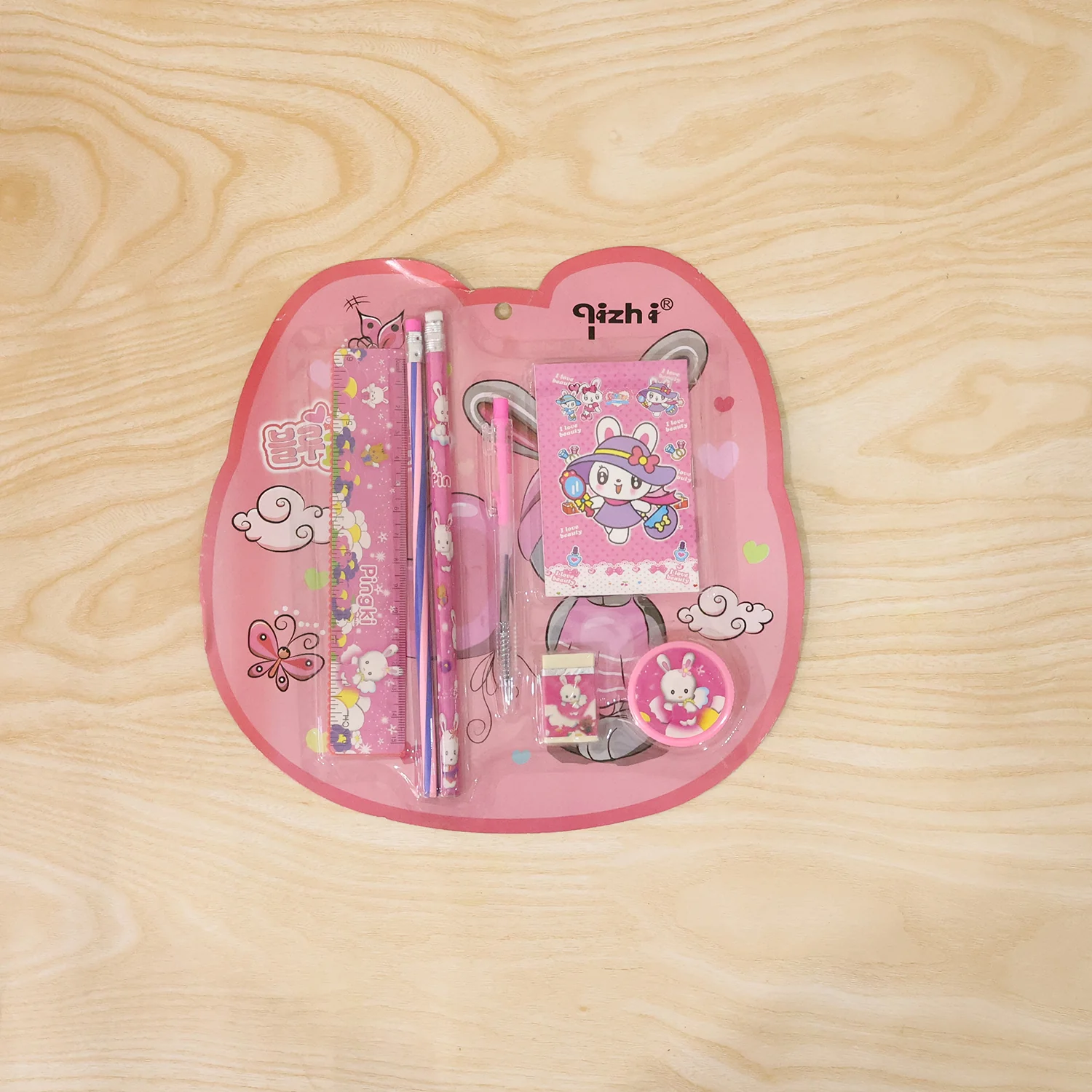 7-In-1 Cute Pink Stationery Set with Ruler, Pencil, Eraser, Pen, Notebook, Sharpener - Image 9
