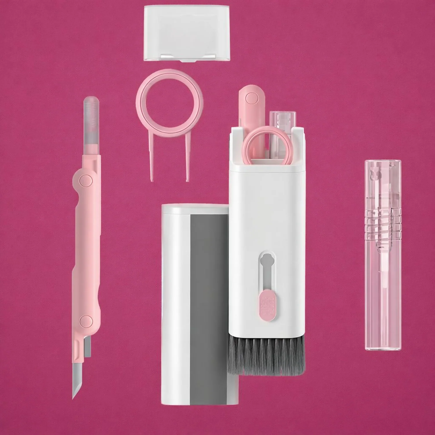 7-in-1 Keyboard & Earbuds Cleaning Kit with Brush Spray Tools – Pink - Image 2
