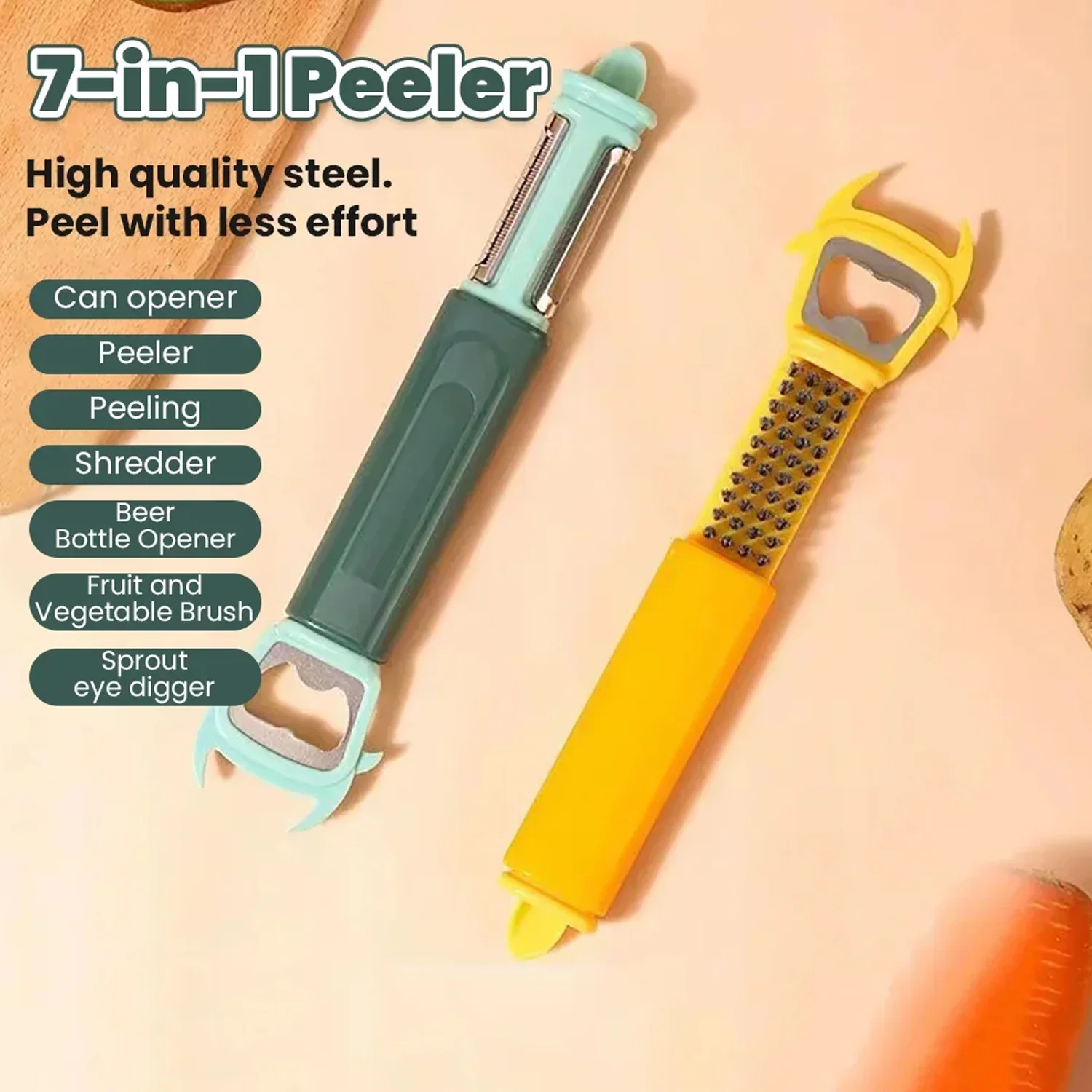 Multifunctional, Vegetable Fruit Peelers Slicer Can Opener 7 In 1 Kitchen Peeler For Veggie Fruit Potato Carrot Durable Kitchen Peeling Tool Non-slip Handle Durable For Potato, Fruit, Vegetables, Carrots, Cucumbers - Image 5