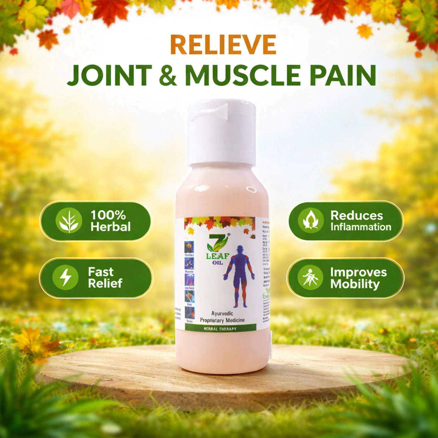7 Leaf Ayurvedic Herbal Oil for Joint, Muscle & Body Pain Relief (60 ml) - Image 2