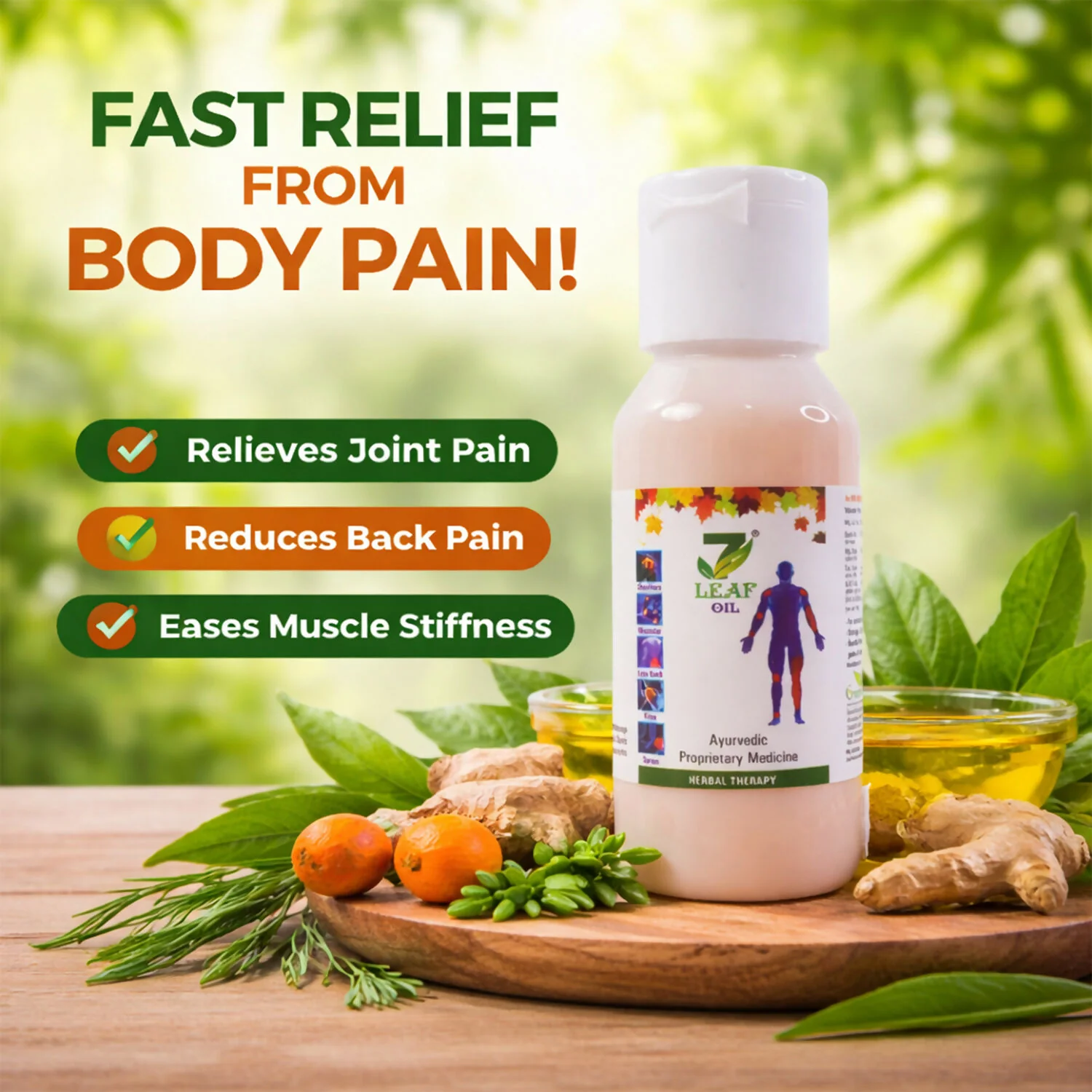 7 Leaf Ayurvedic Herbal Oil for Joint, Muscle & Body Pain Relief (60 ml) - Image 3