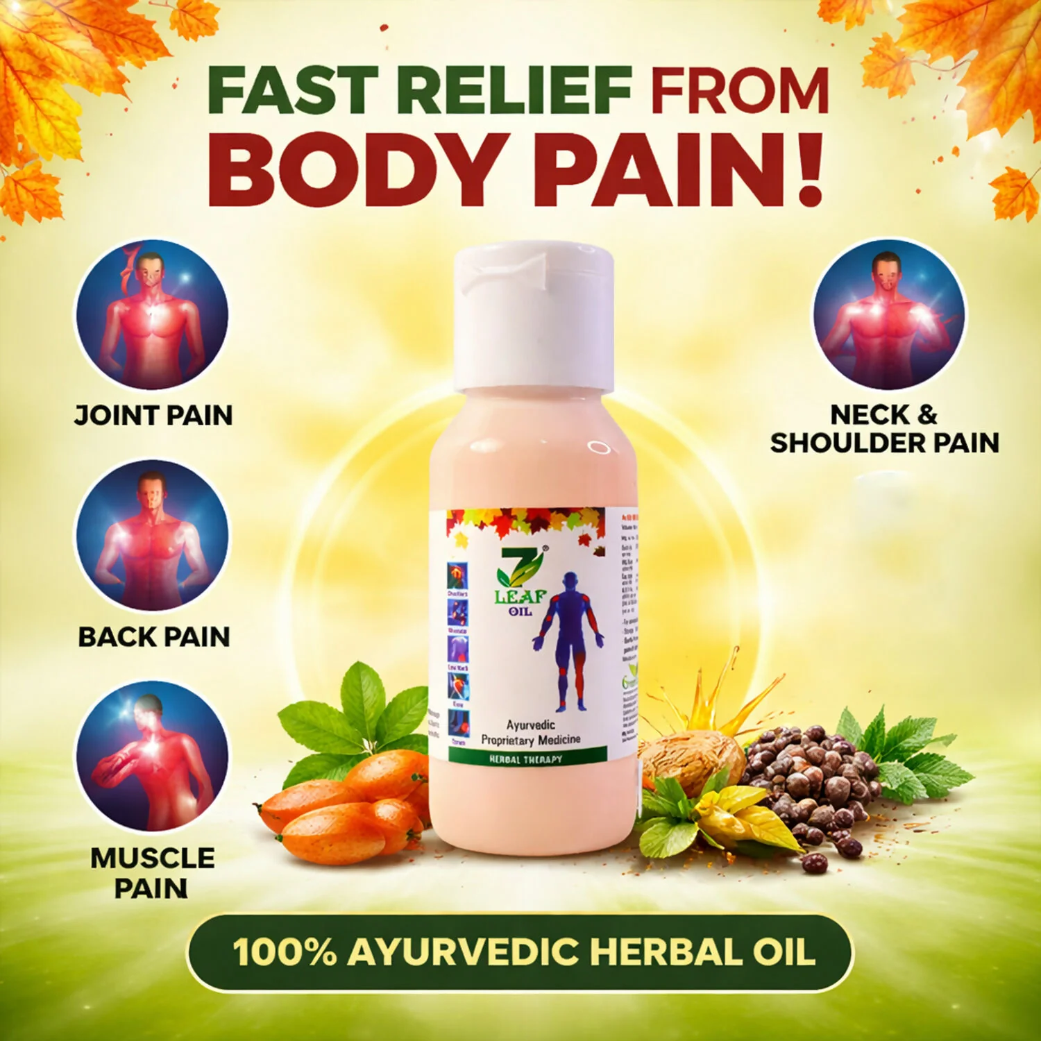 7 Leaf Ayurvedic Herbal Oil for Joint, Muscle & Body Pain Relief (60 ml) - Image 4