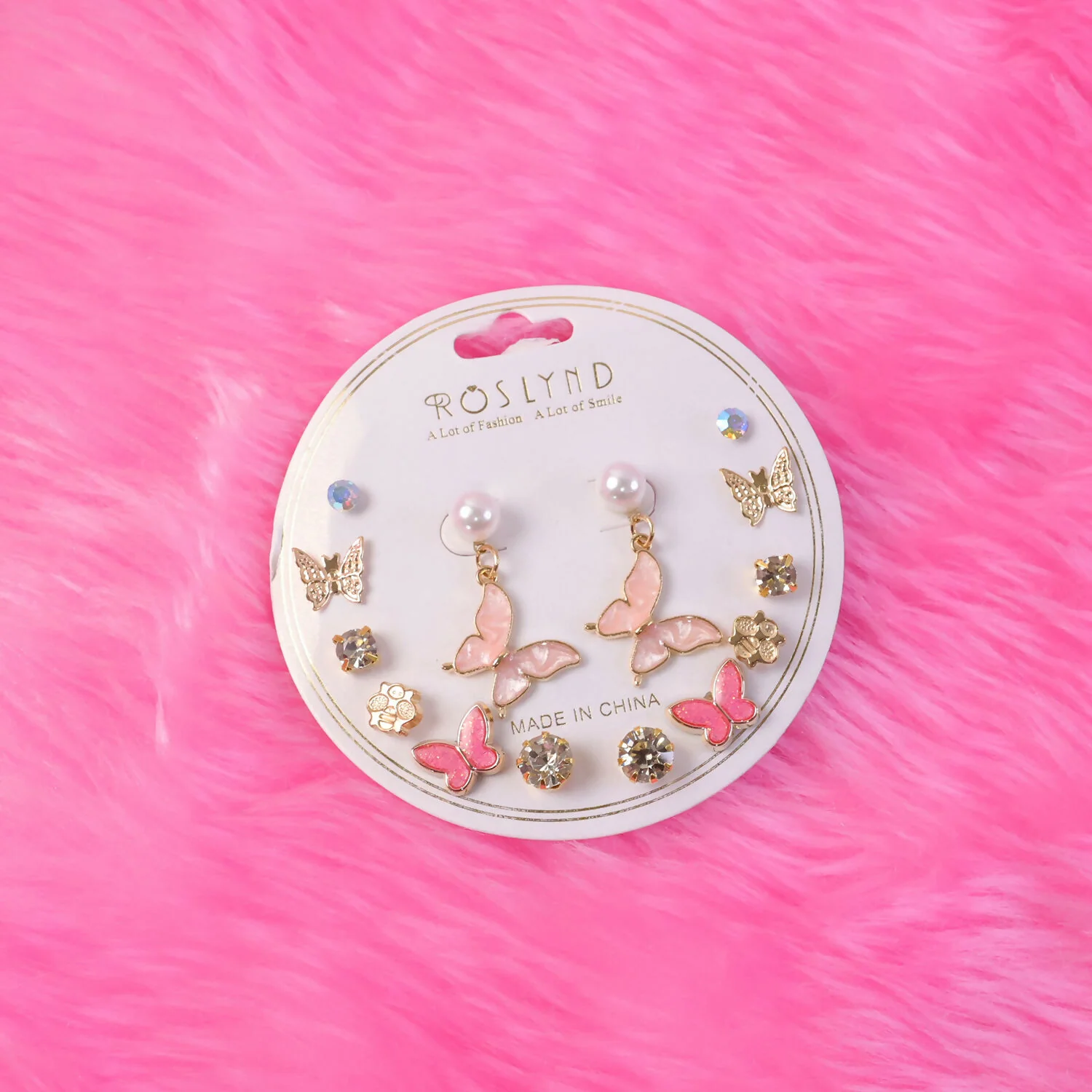 7 Pair Korean Butterfly & Pearl Stud Earrings Set for Women | Trendy Gold Plated Cute Designer Earrings Combo - Image 2