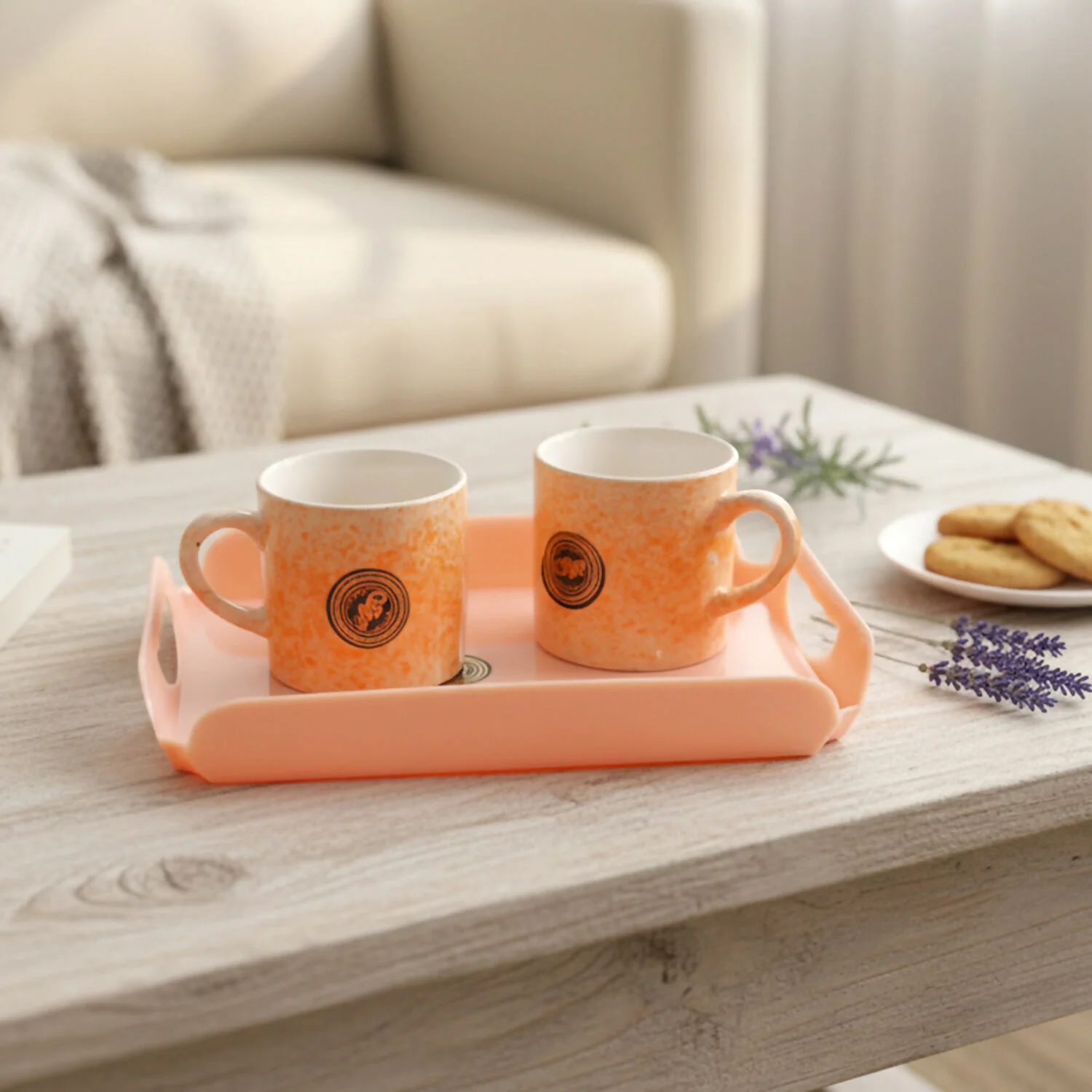 7-Piece Ceramic Coffee Mug Set with Serving Tray - Image 4