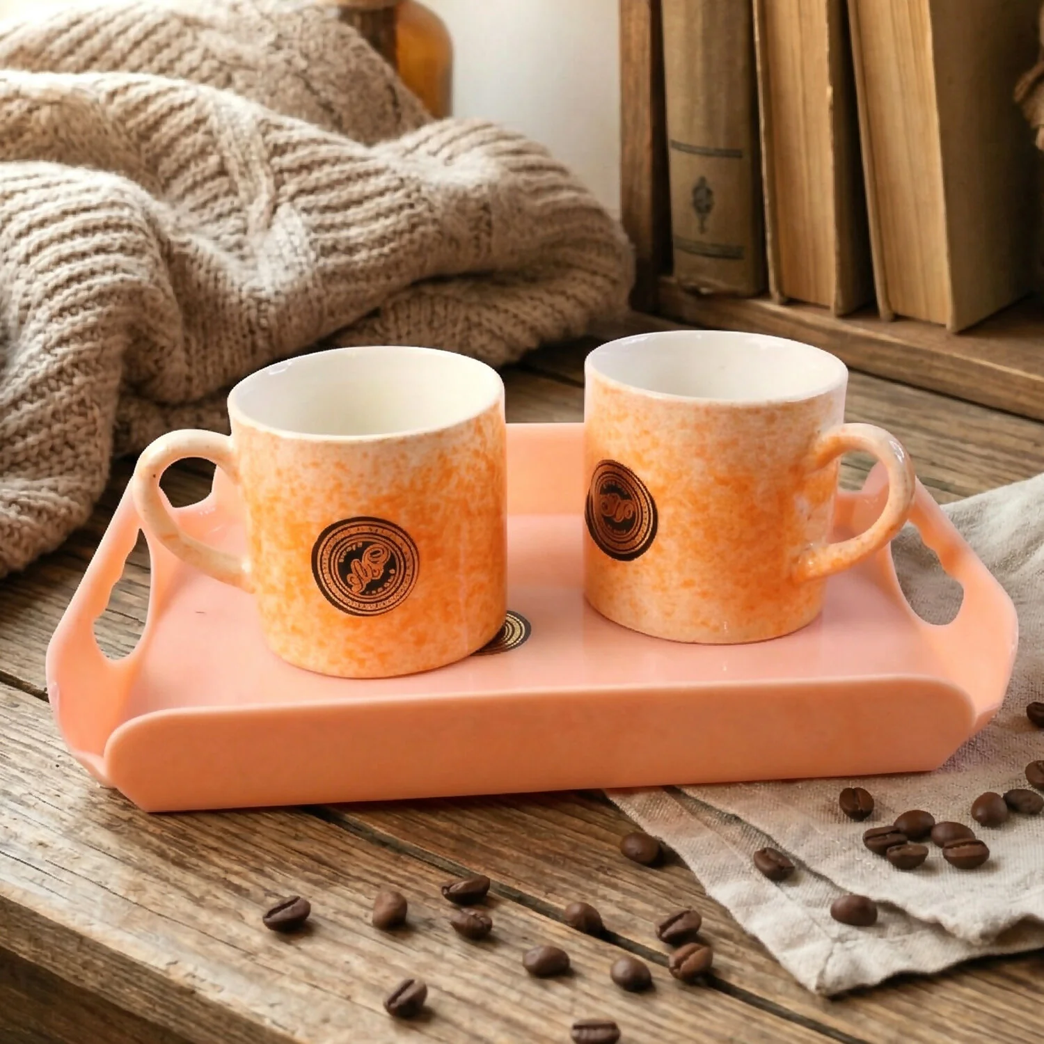 7-Piece Ceramic Coffee Mug Set with Serving Tray - Image 5