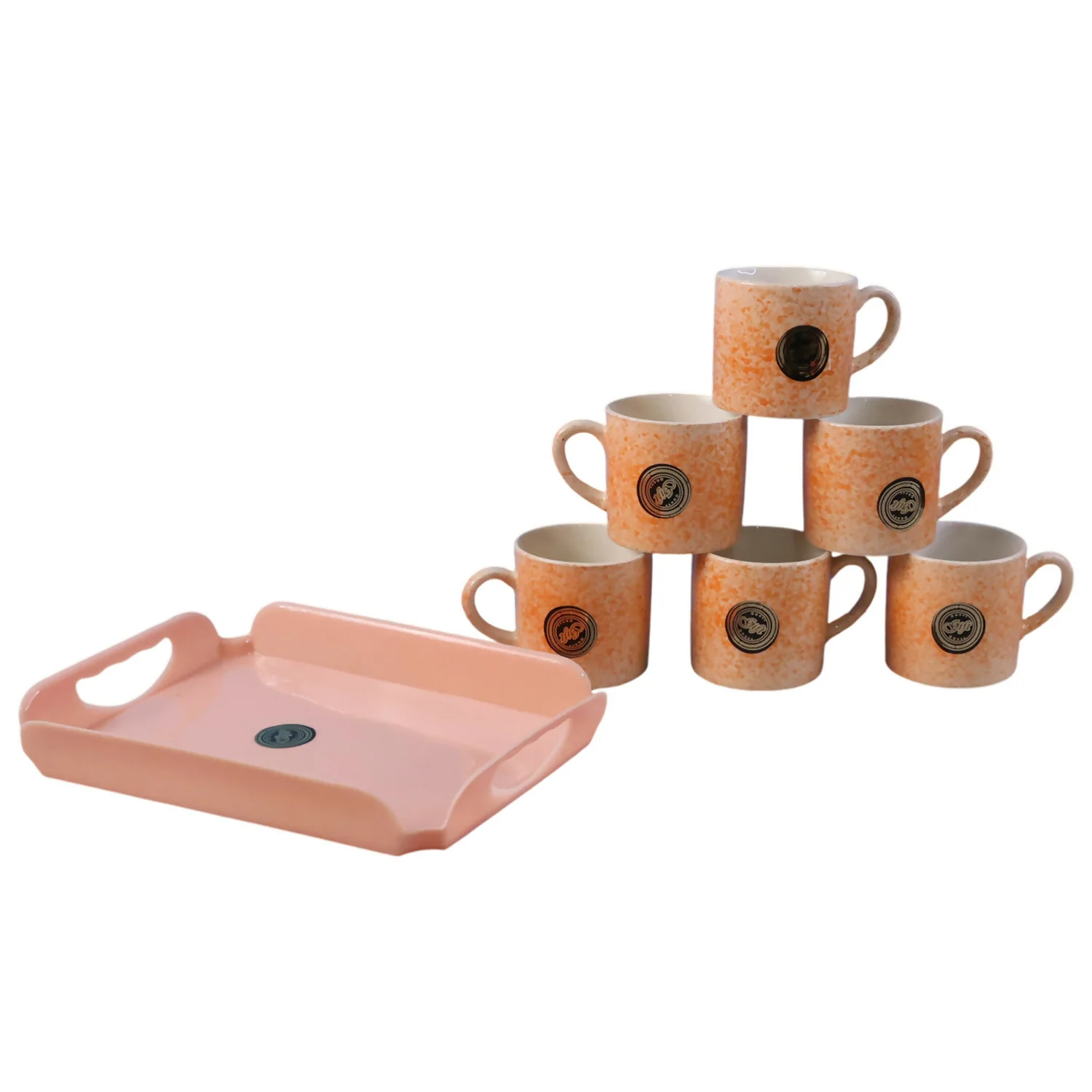 7-Piece Ceramic Coffee Mug Set with Serving Tray - Image 6