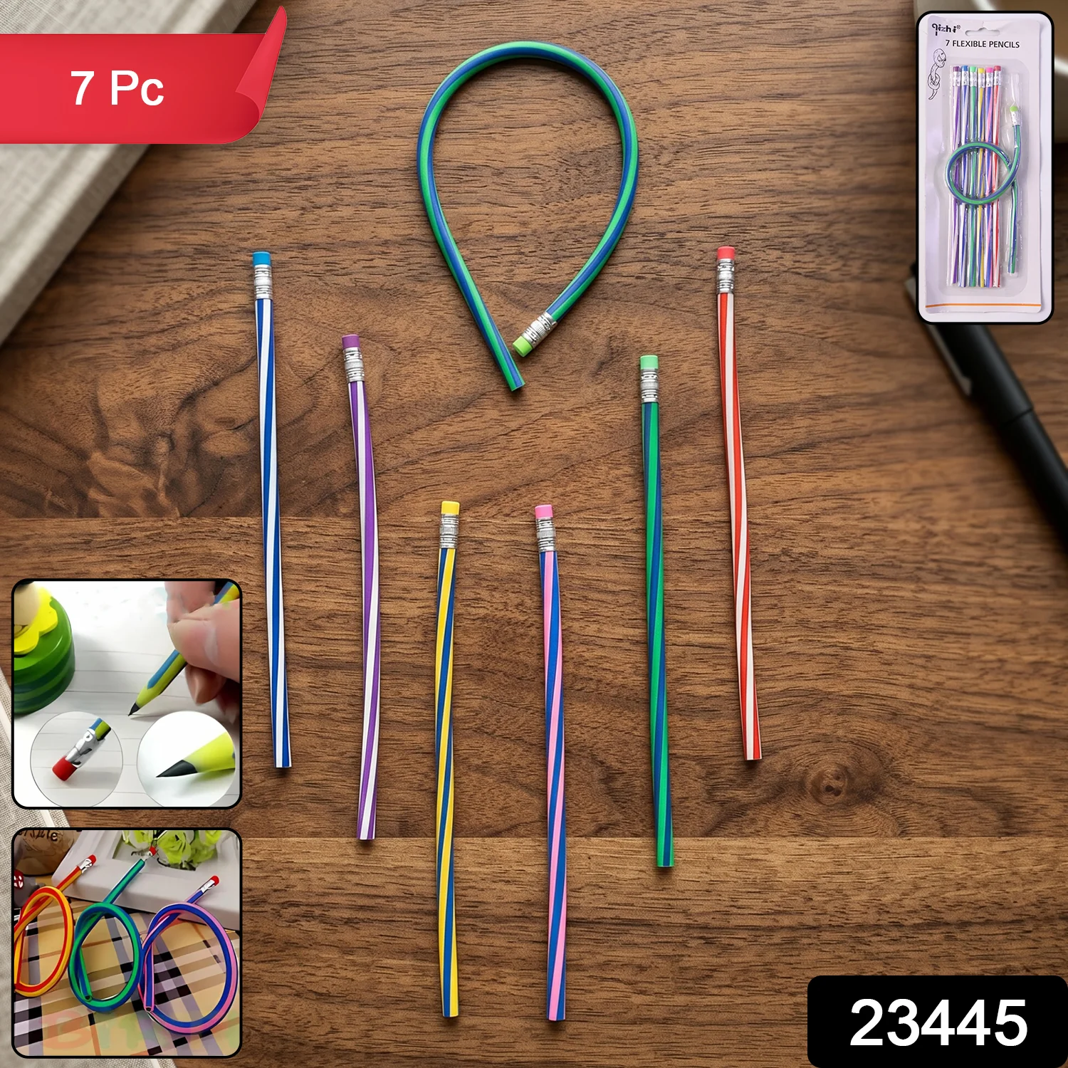 7-Piece Multicolored Swirl Design Pencils Set with Eraser - Image 2