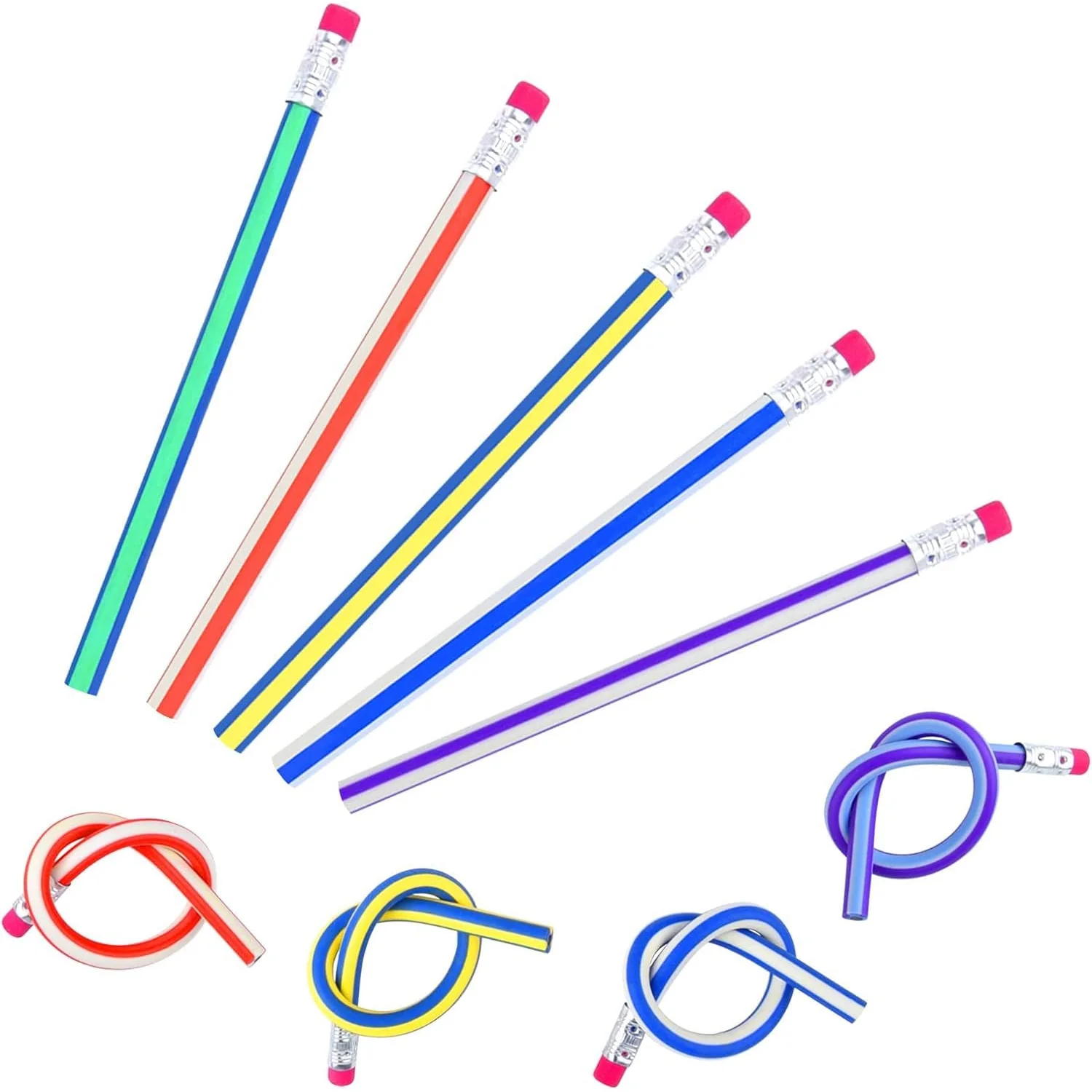 7-Piece Multicolored Swirl Design Pencils Set with Eraser - Image 4