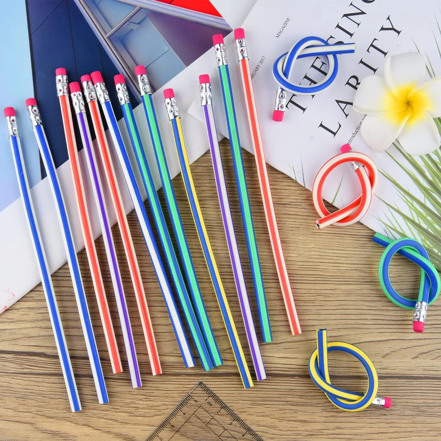7-Piece Multicolored Swirl Design Pencils Set with Eraser - Image 6