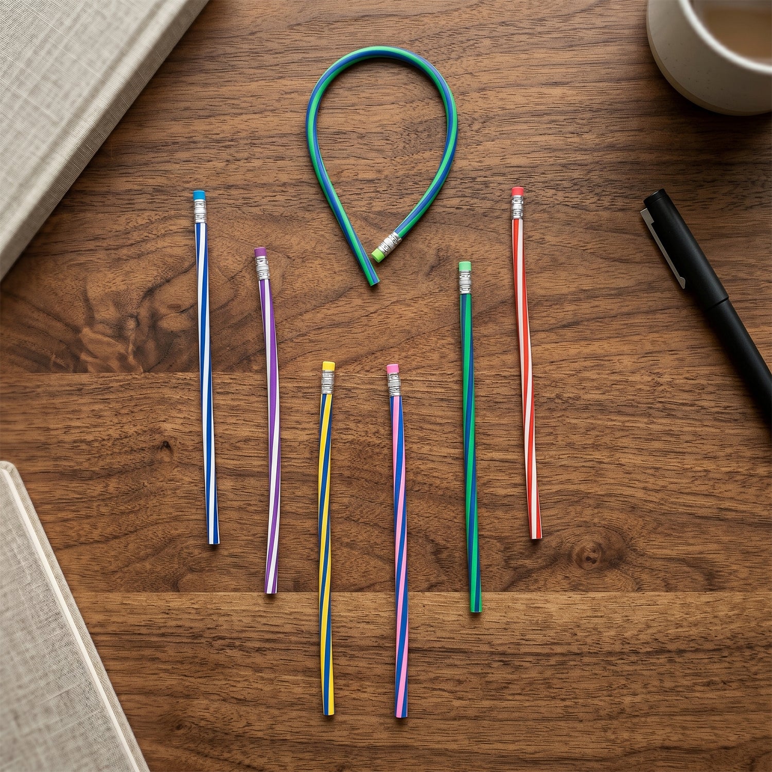7-Piece Multicolored Swirl Design Pencils Set with Eraser - Image 7