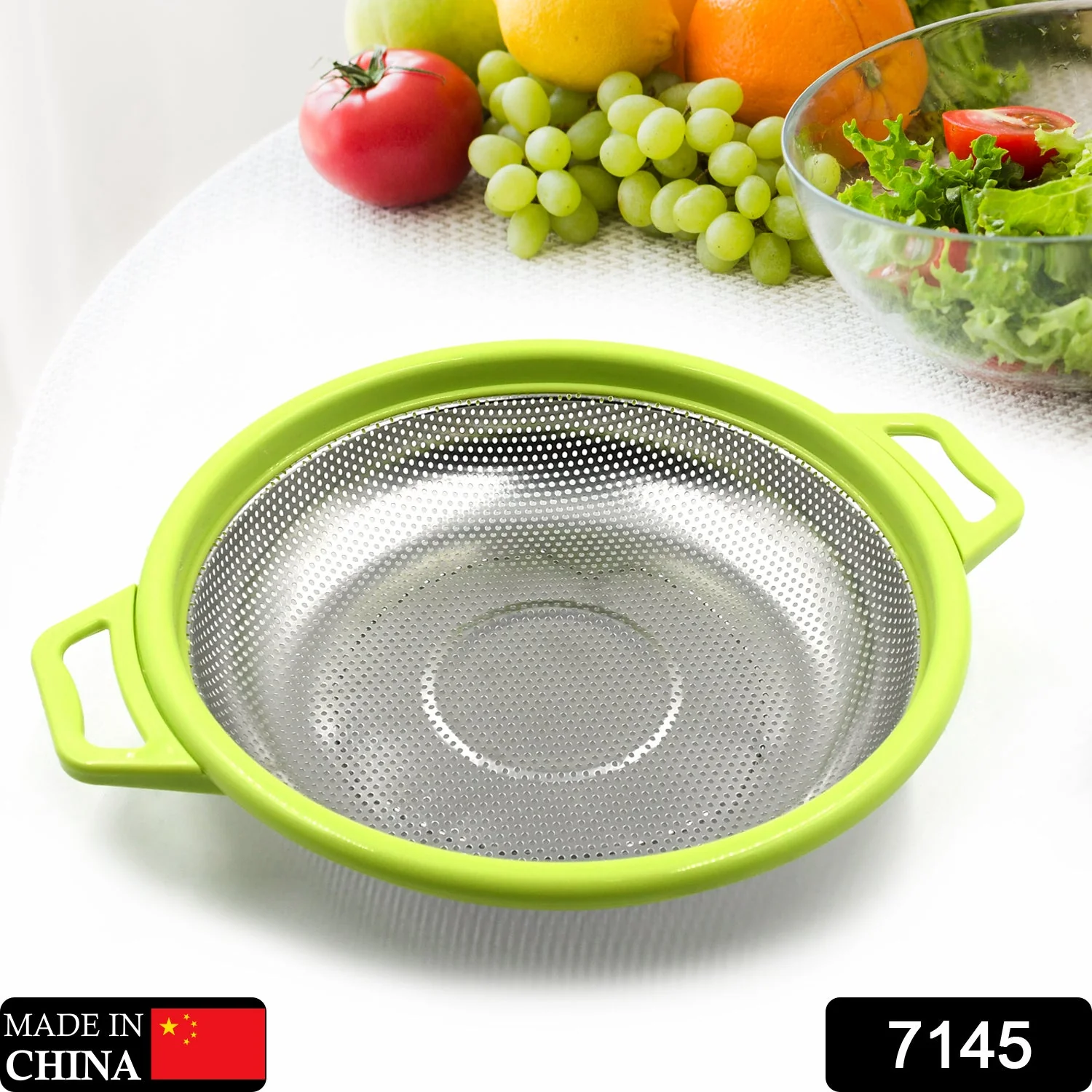 Stainless Steel Colander with Handle, Large Metal Green Strainer - Image 2