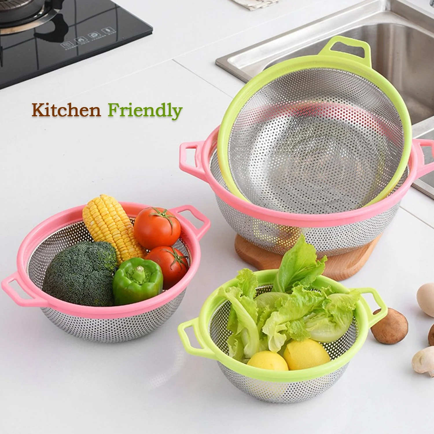 Stainless Steel Colander with Handle, Large Metal Green Strainer - Image 5