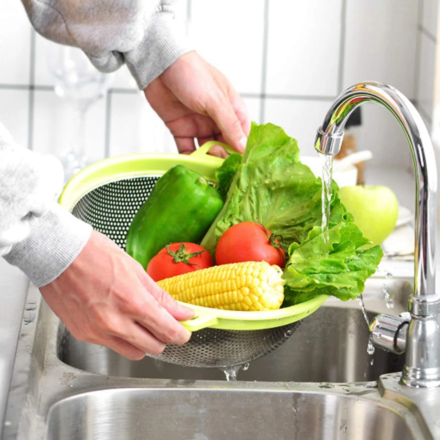 Stainless Steel Colander with Handle, Large Metal Green Strainer - Image 8