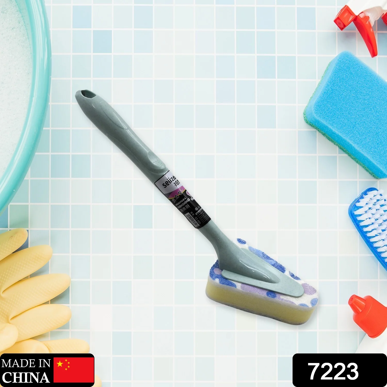 Triangular Sponge Brush – Long Handle Multipurpose Kitchen & Bathroom Cleaning Tool - Image 2