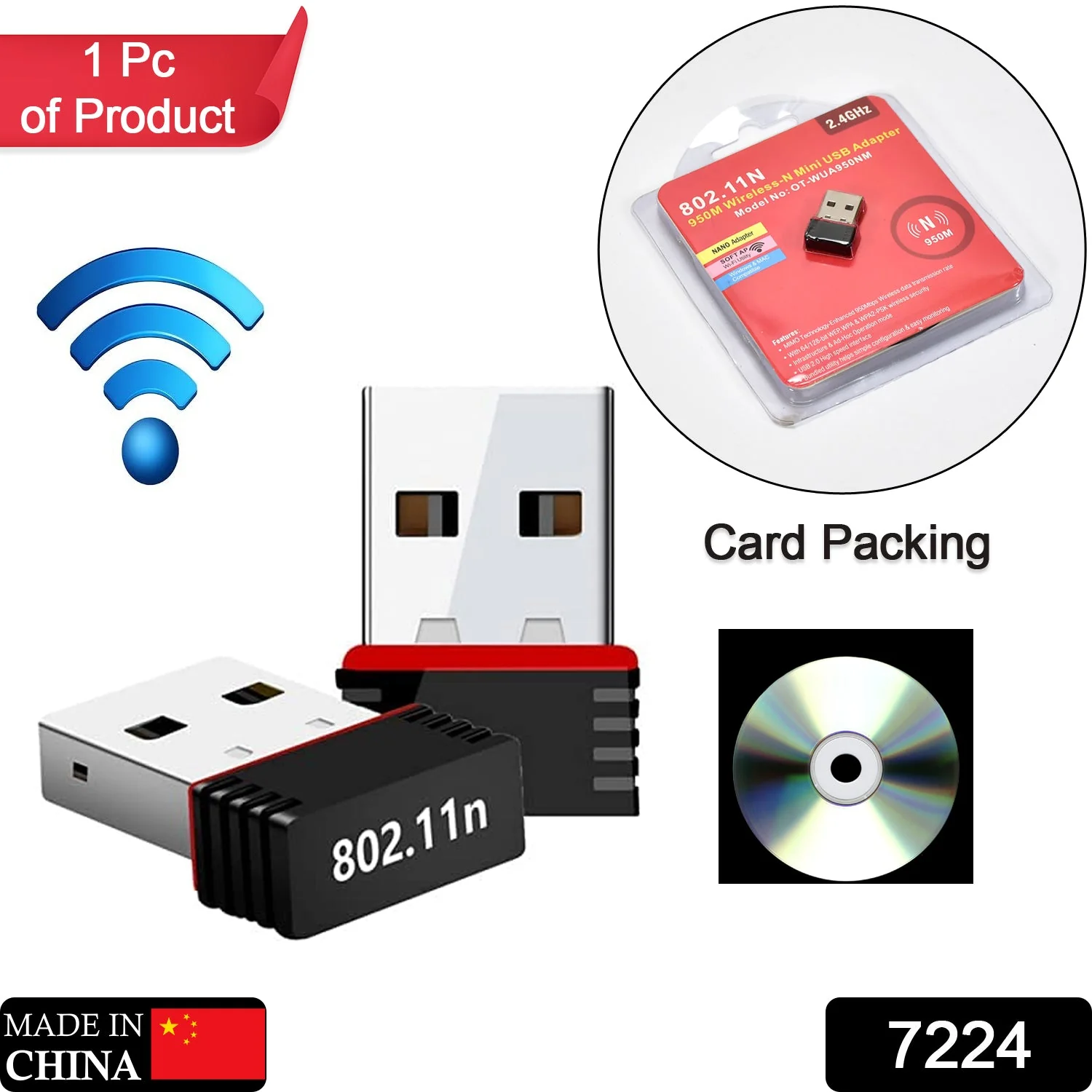 Wireless Mini Wi-Fi Network Adapter with Driver CD for Computer & Laptop