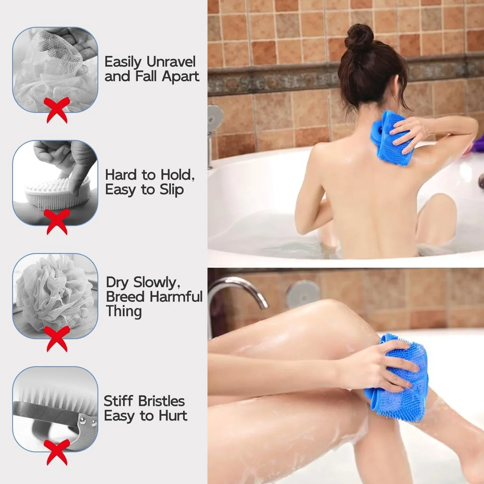 Silicone Body Back Scrubber Double Side Bathing Brush for Skin Deep Cleaning - Image 5
