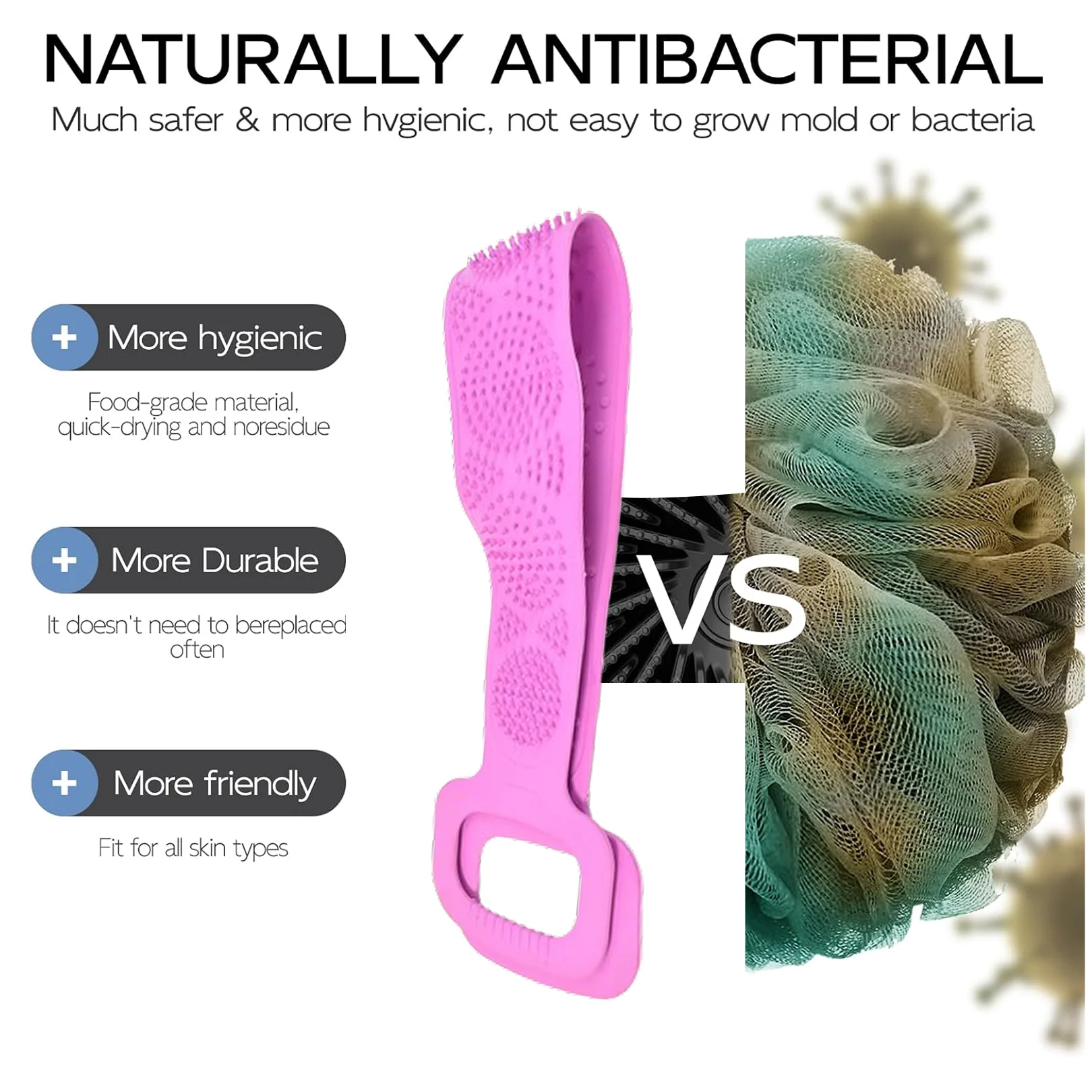 Silicone Body Back Scrubber Double Side Bathing Brush for Skin Deep Cleaning - Image 6