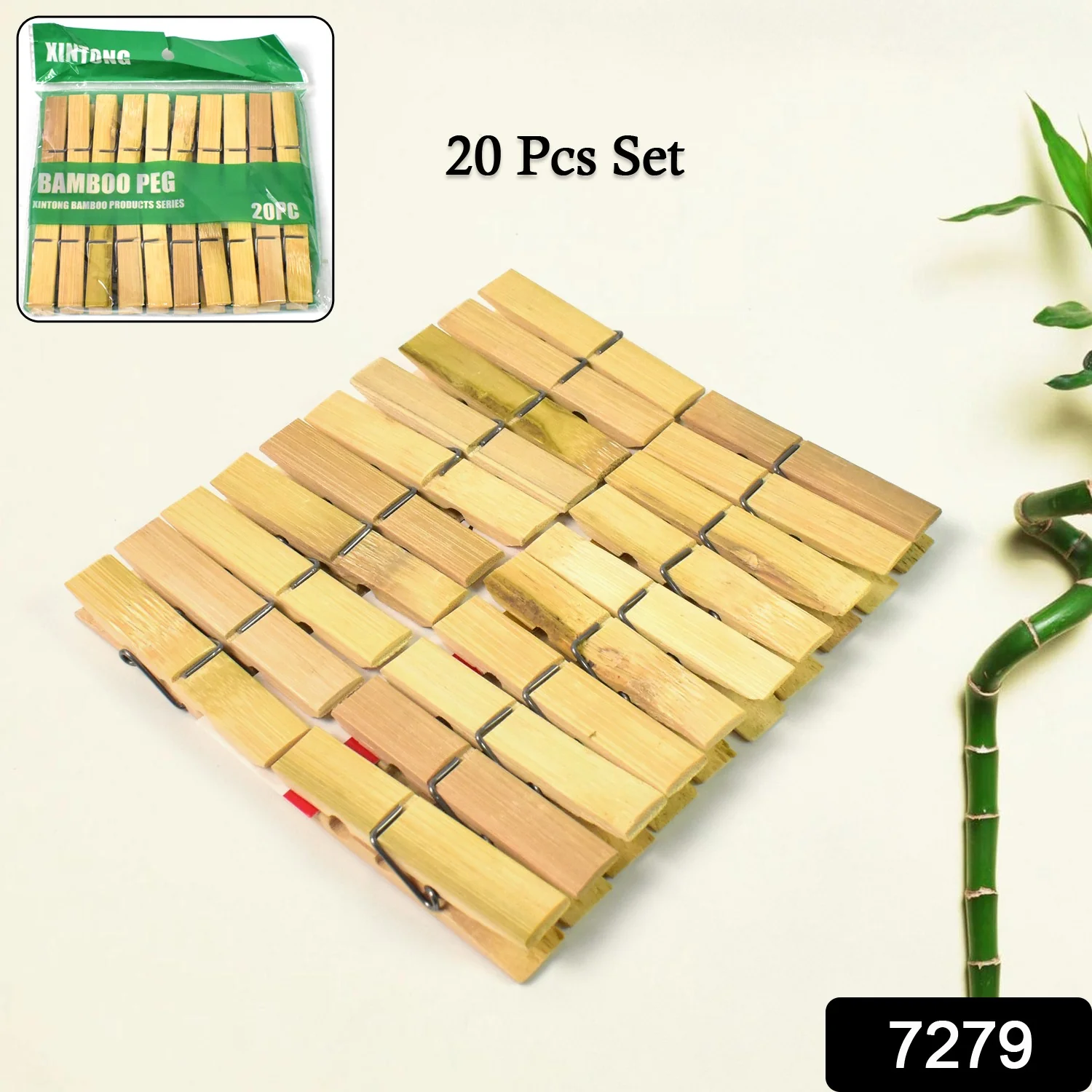 Heavy Duty Bamboo Wooden Cloth Clips / Pegs (20 Pcs Set) - Image 2