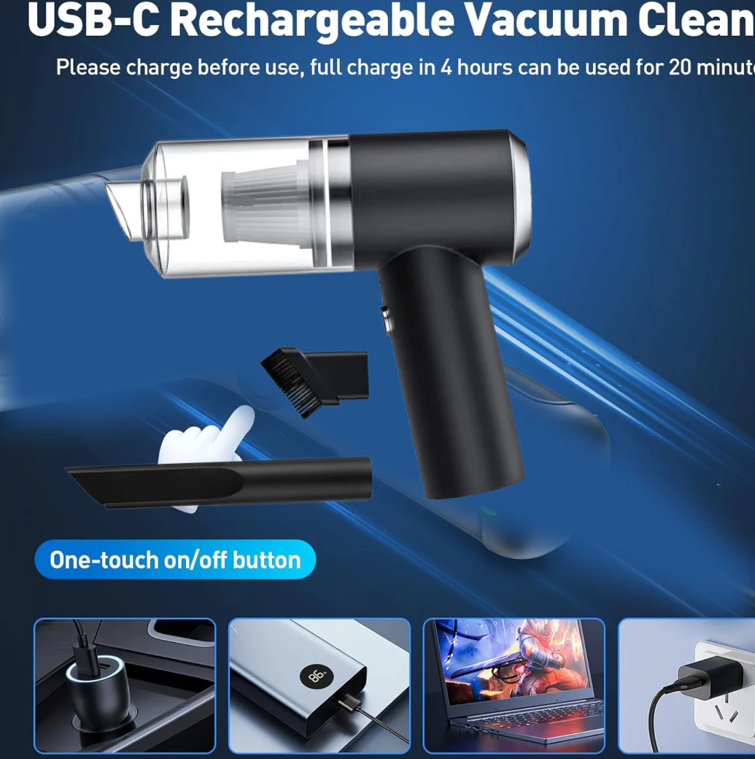 2 in 1 Wireless Vacuum Cleaner – 120W Handheld USB Rechargeable for Home & Car (1 Pc) - Image 5