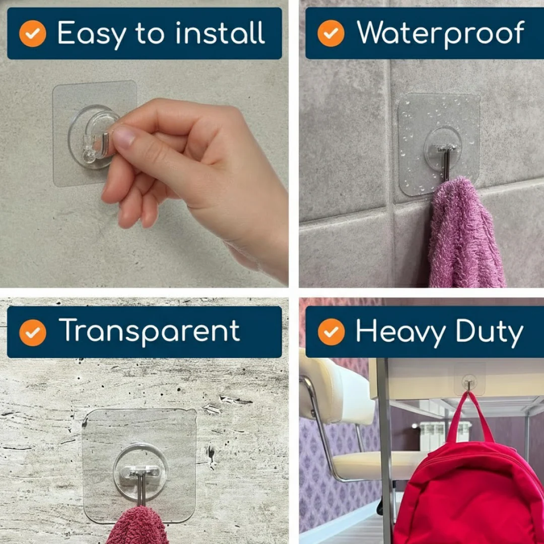 Transparent Rubber Vacuum Hangers for Bathroom, Kitchen, and Wall - Image 9