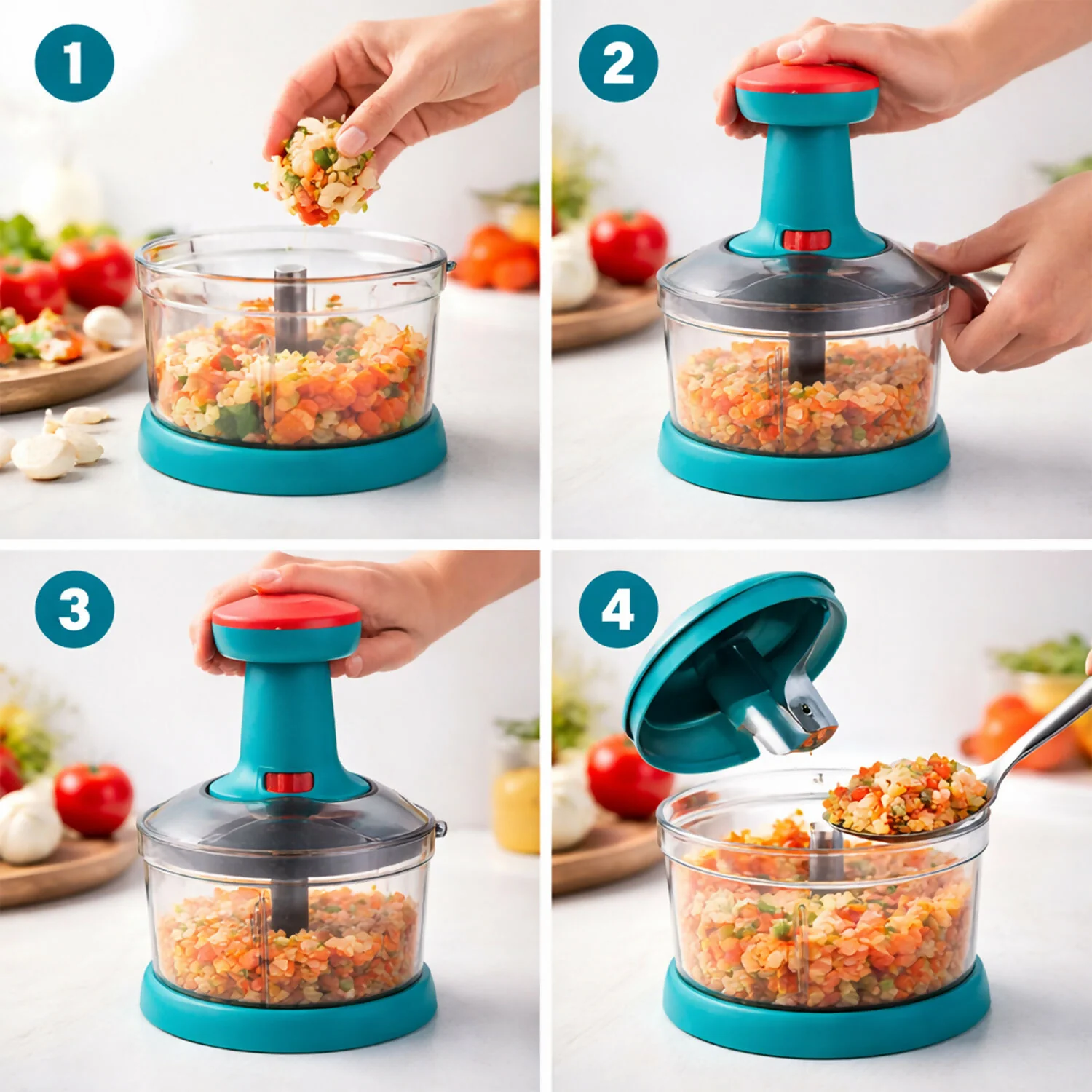 750ml Manual Push Chopper – Hand Press Vegetable Cutter & Food Processor for Onion, Garlic, Nuts & Salad - Image 2