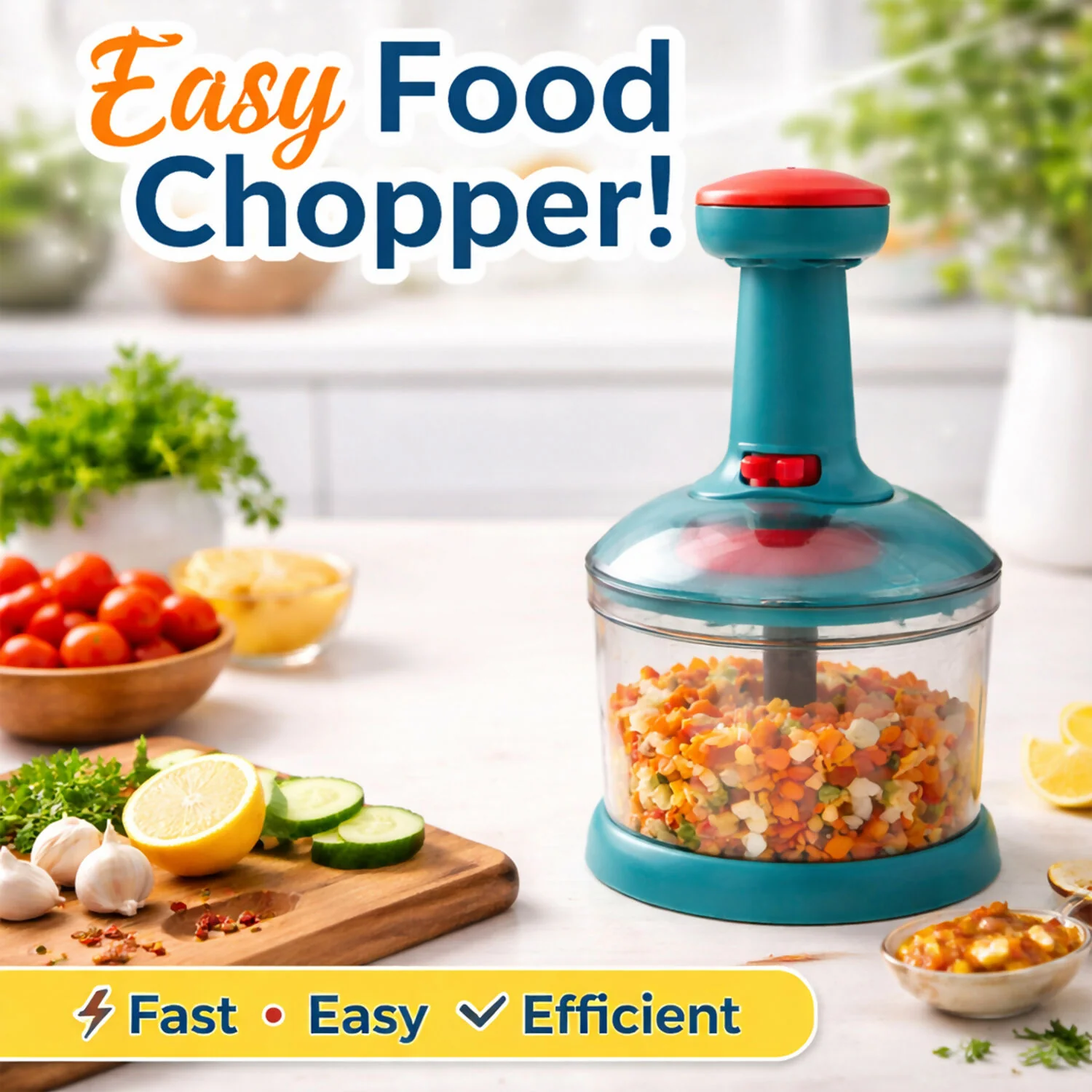 750ml Manual Push Chopper – Hand Press Vegetable Cutter & Food Processor for Onion, Garlic, Nuts & Salad - Image 4