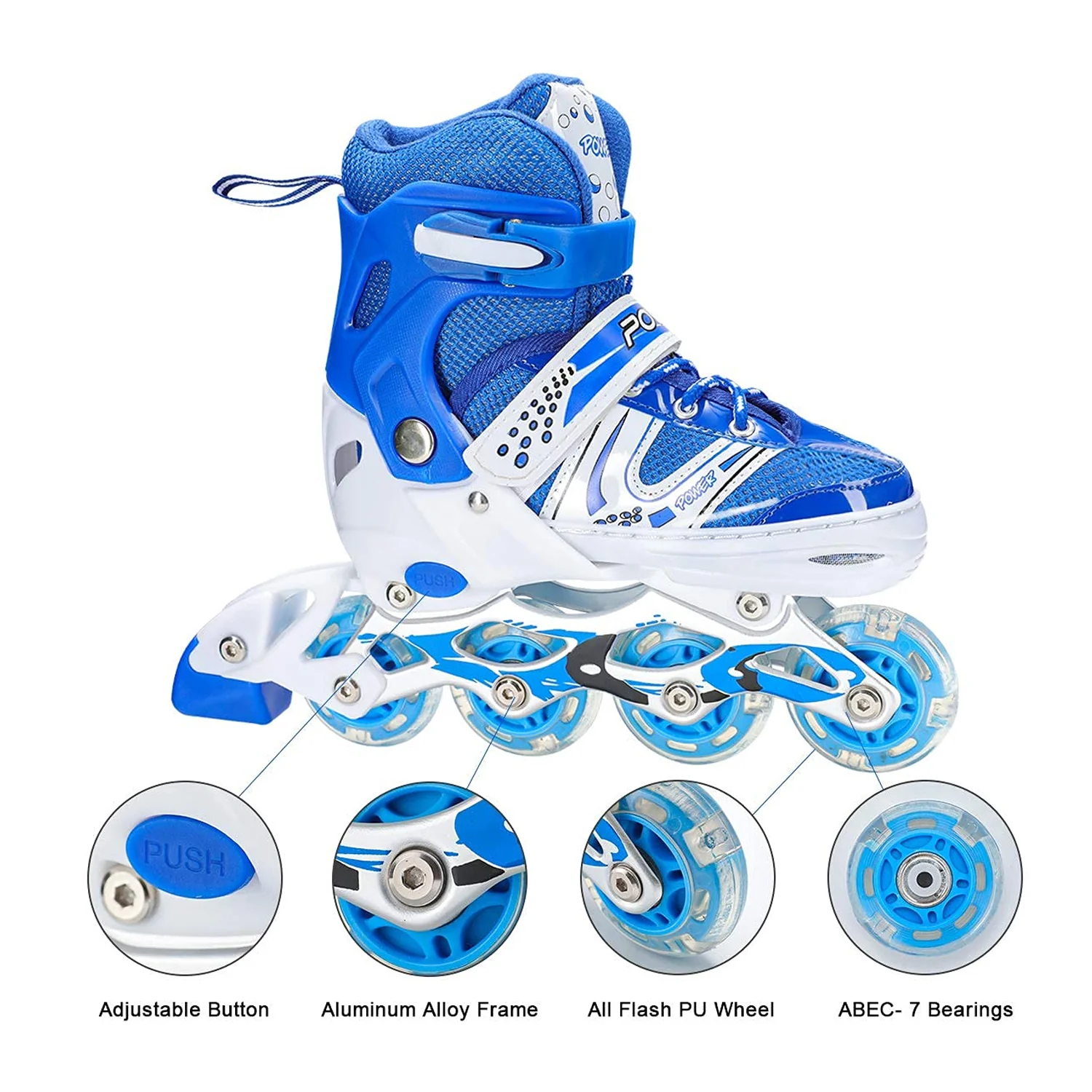Inline Skates with LED Flashing Light Adjustable Length Premium Quality Skates Pair - Image 3