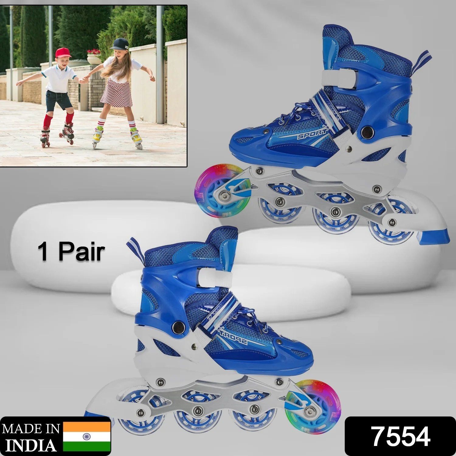 Inline Skates with LED Flashing Light Adjustable Length Premium Quality Skates Pair - Image 5