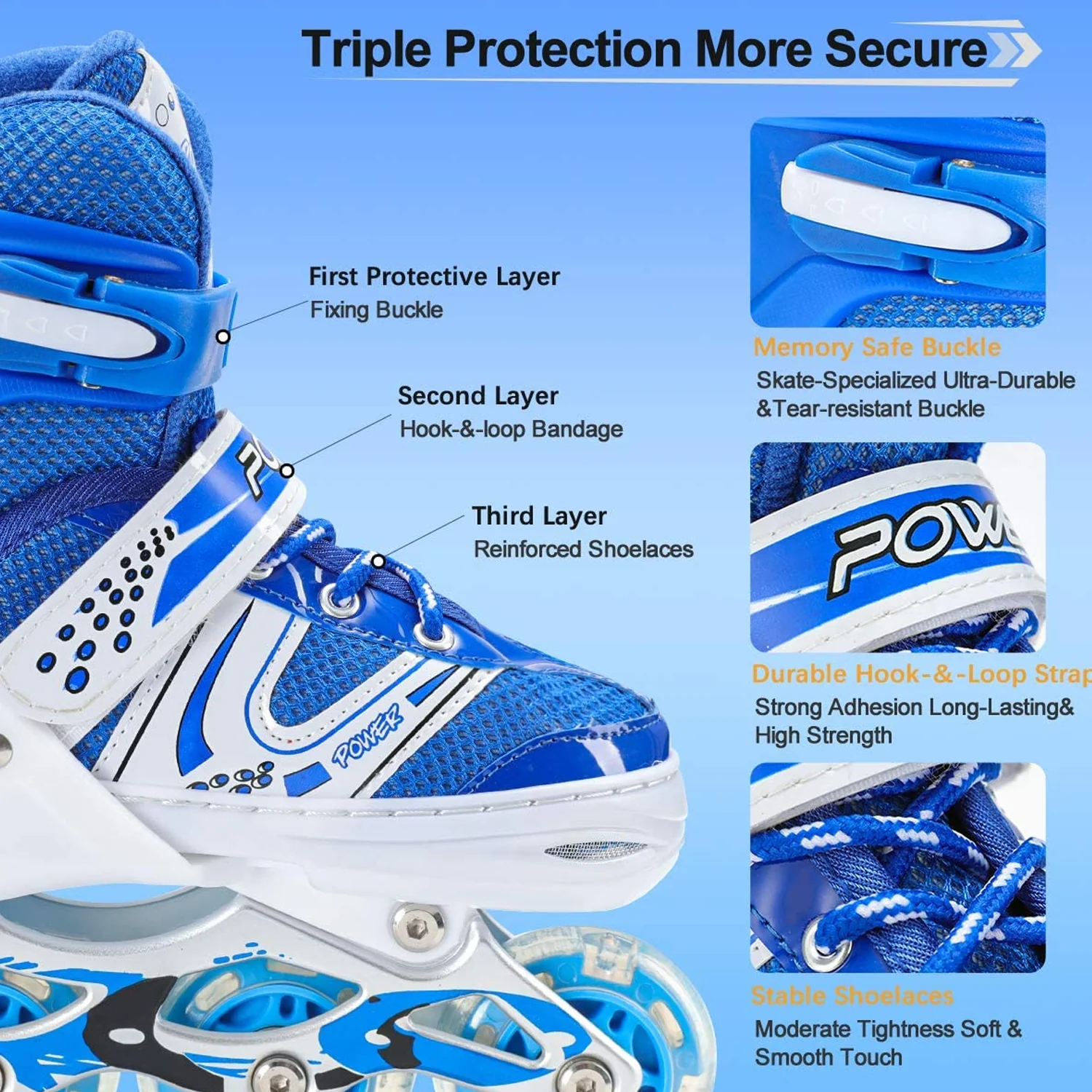 Inline Skates with LED Flashing Light Adjustable Length Premium Quality Skates Pair - Image 7