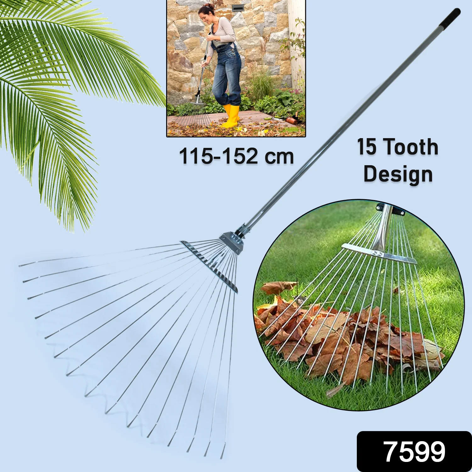 115-152 CM Rake for Gardening, Stainless Steel Telescopic Garden Rake for Quick Clean Up of Lawn and Yard, Adjustable Rake Claws Spacing Garden Broom with Long Handle for Clean Leaves (MOQ :- 12 pc) - Image 2