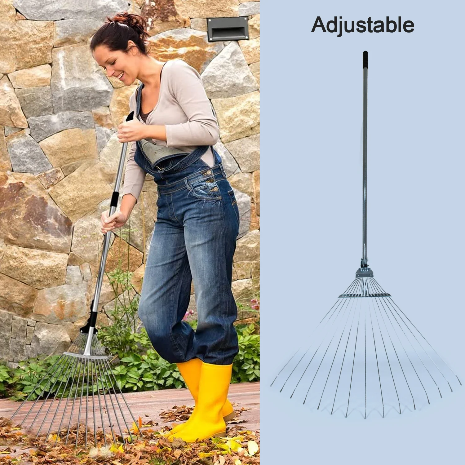 115-152 CM Rake for Gardening, Stainless Steel Telescopic Garden Rake for Quick Clean Up of Lawn and Yard, Adjustable Rake Claws Spacing Garden Broom with Long Handle for Clean Leaves (MOQ :- 12 pc) - Image 3