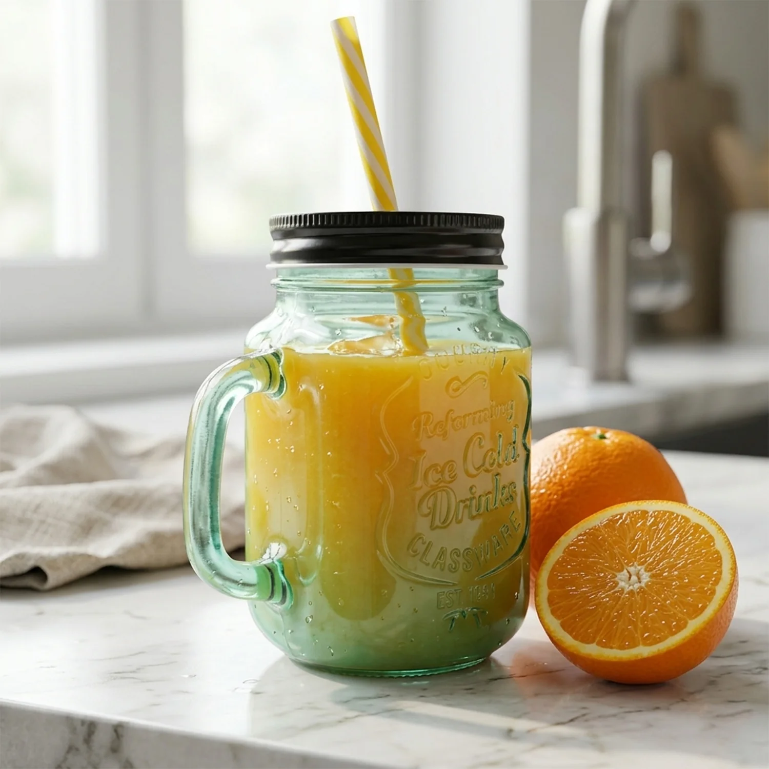 Drinking Cup / Glass / Mug Mason Jar with Handle & Straw - Image 5
