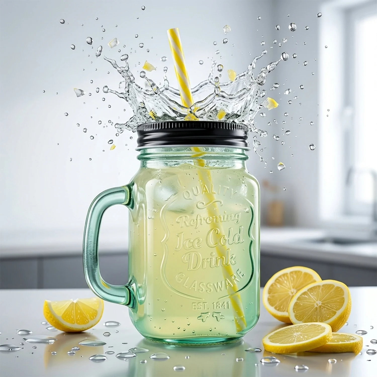 Drinking Cup / Glass / Mug Mason Jar with Handle & Straw - Image 8