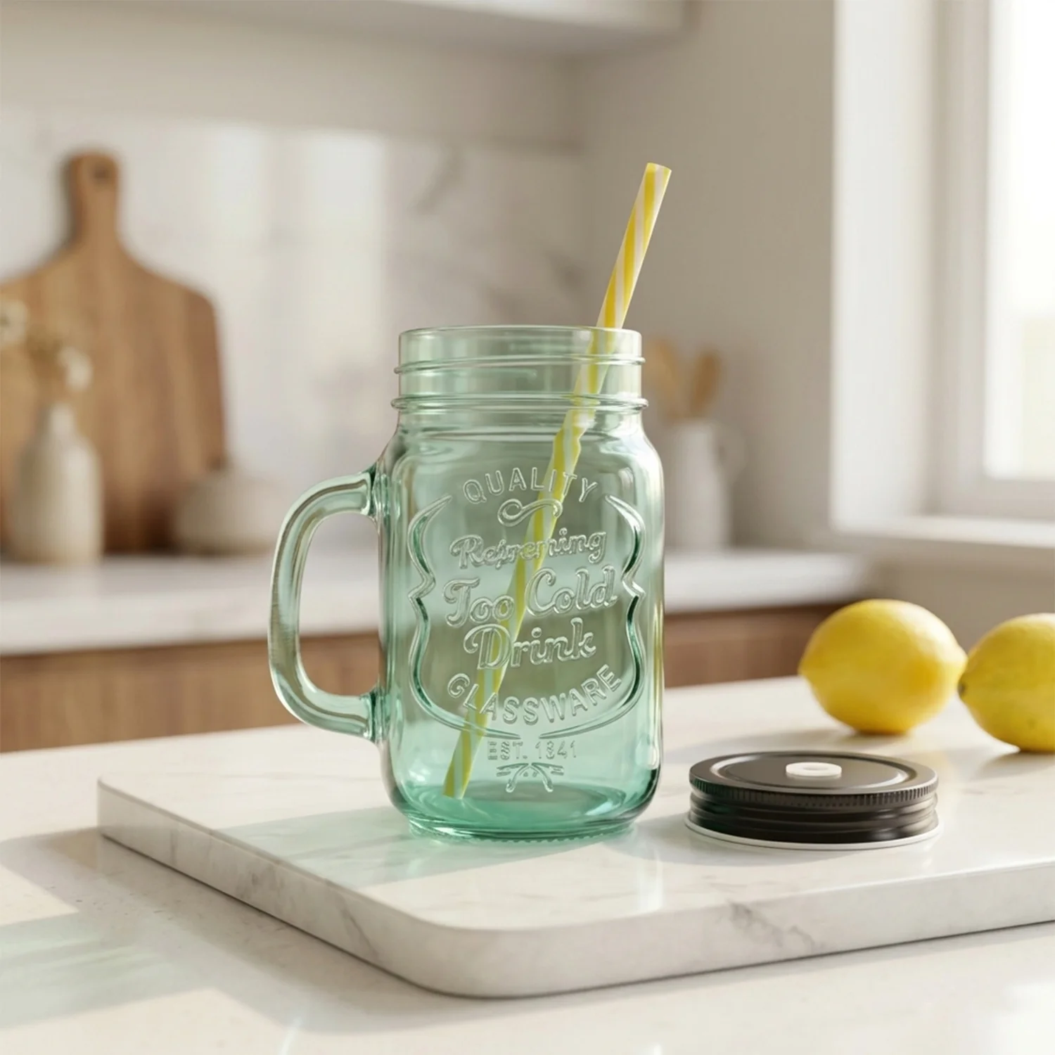 Drinking Cup / Glass / Mug Mason Jar with Handle & Straw - Image 9